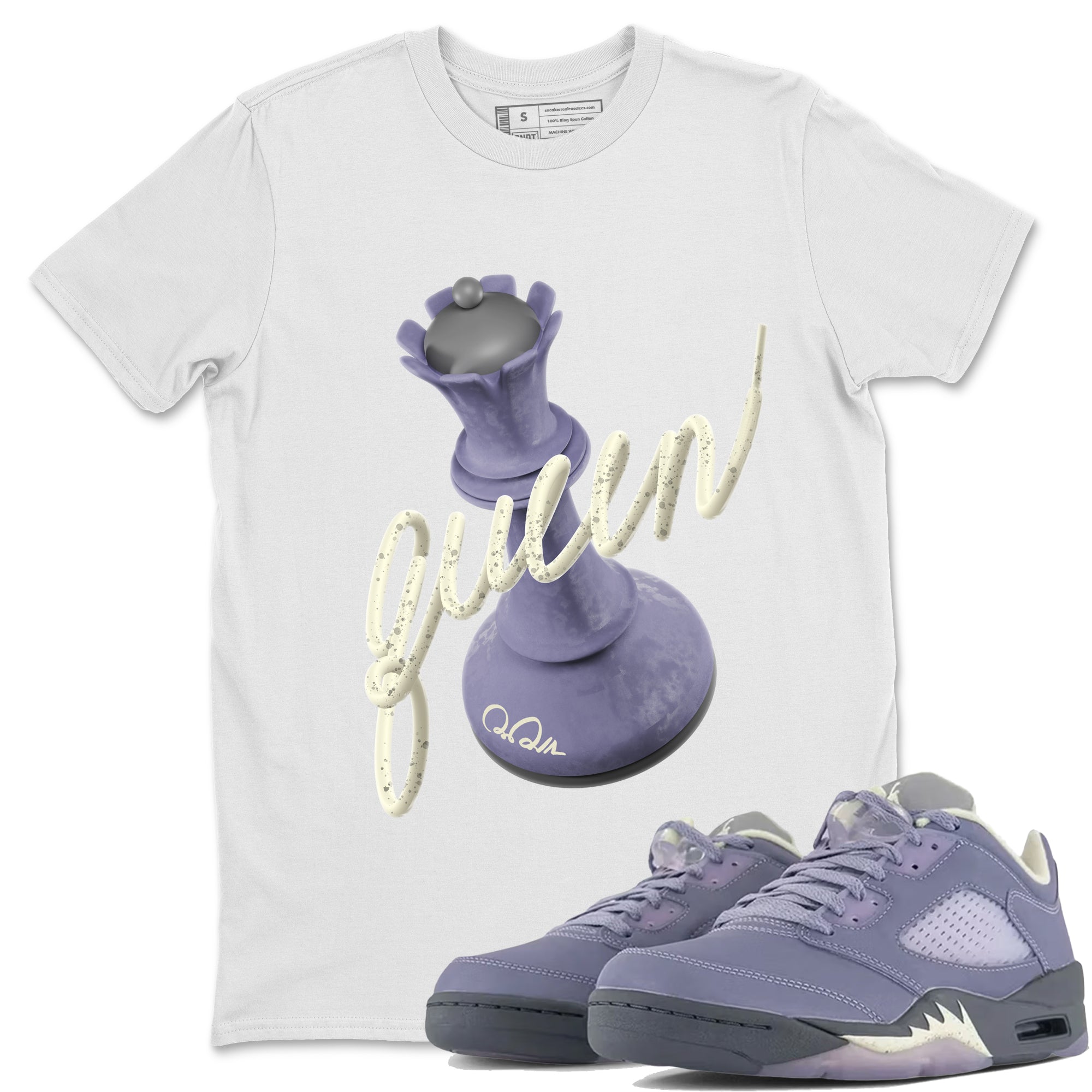 Air Jordan 5 Indigo Haze Sneaker Match Tees 3D Queen Streetwear Sneaker Shirt AJ5 Indigo Haze Sneaker Release Tees Unisex Shirts White 1