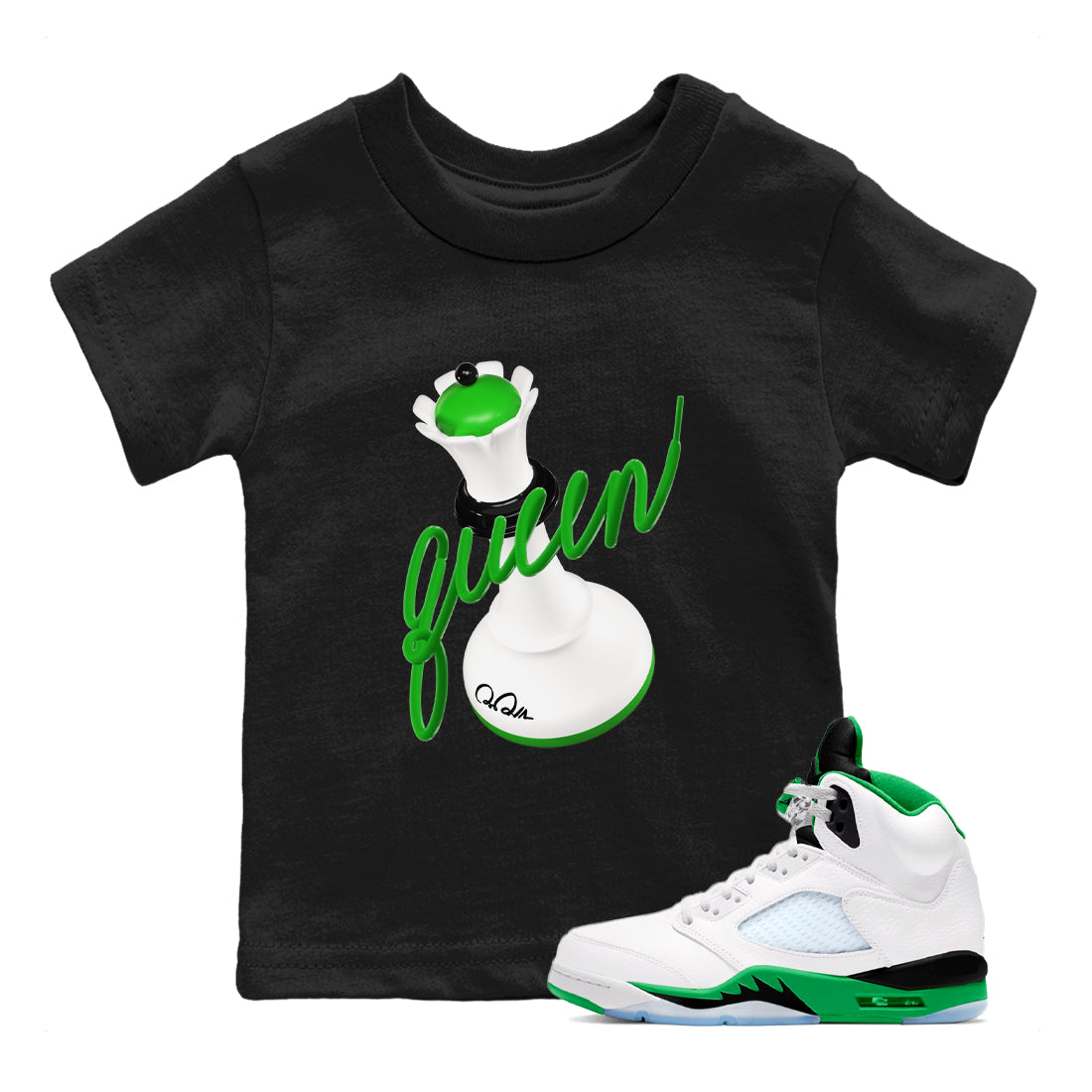 Air Jordan 5 Lucky Green shirt to match jordans 3D Queen sneaker tees AJ5 Lucky Green Drip Gear Zone baby toddler Black 1 cotton Shirt