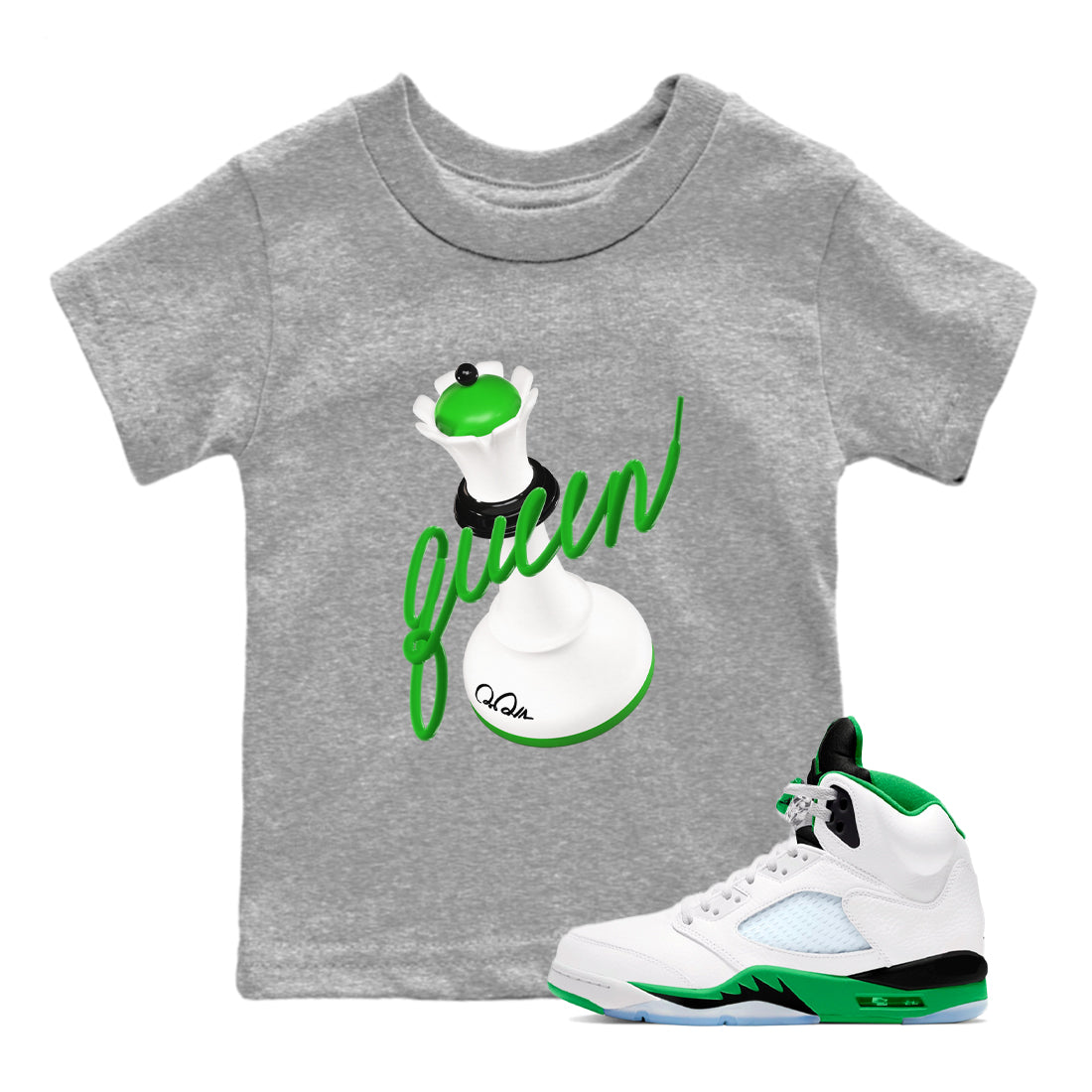 Air Jordan 5 Lucky Green shirt to match jordans 3D Queen sneaker tees AJ5 Lucky Green Drip Gear Zone baby toddler Heather Grey 1 cotton Shirt
