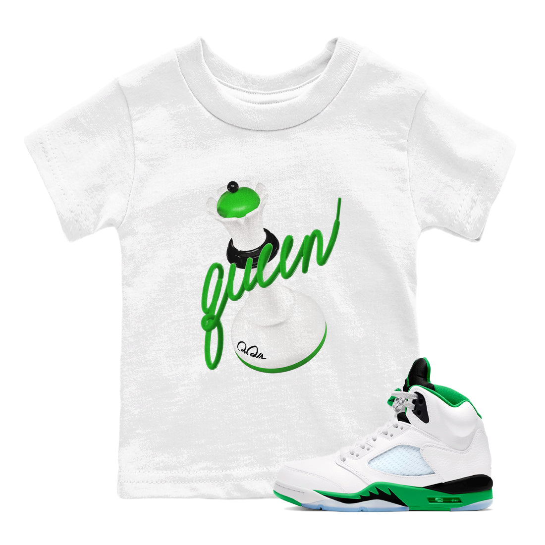 Air Jordan 5 Lucky Green shirt to match jordans 3D Queen sneaker tees AJ5 Lucky Green Drip Gear Zone baby toddler White 1 cotton Shirt