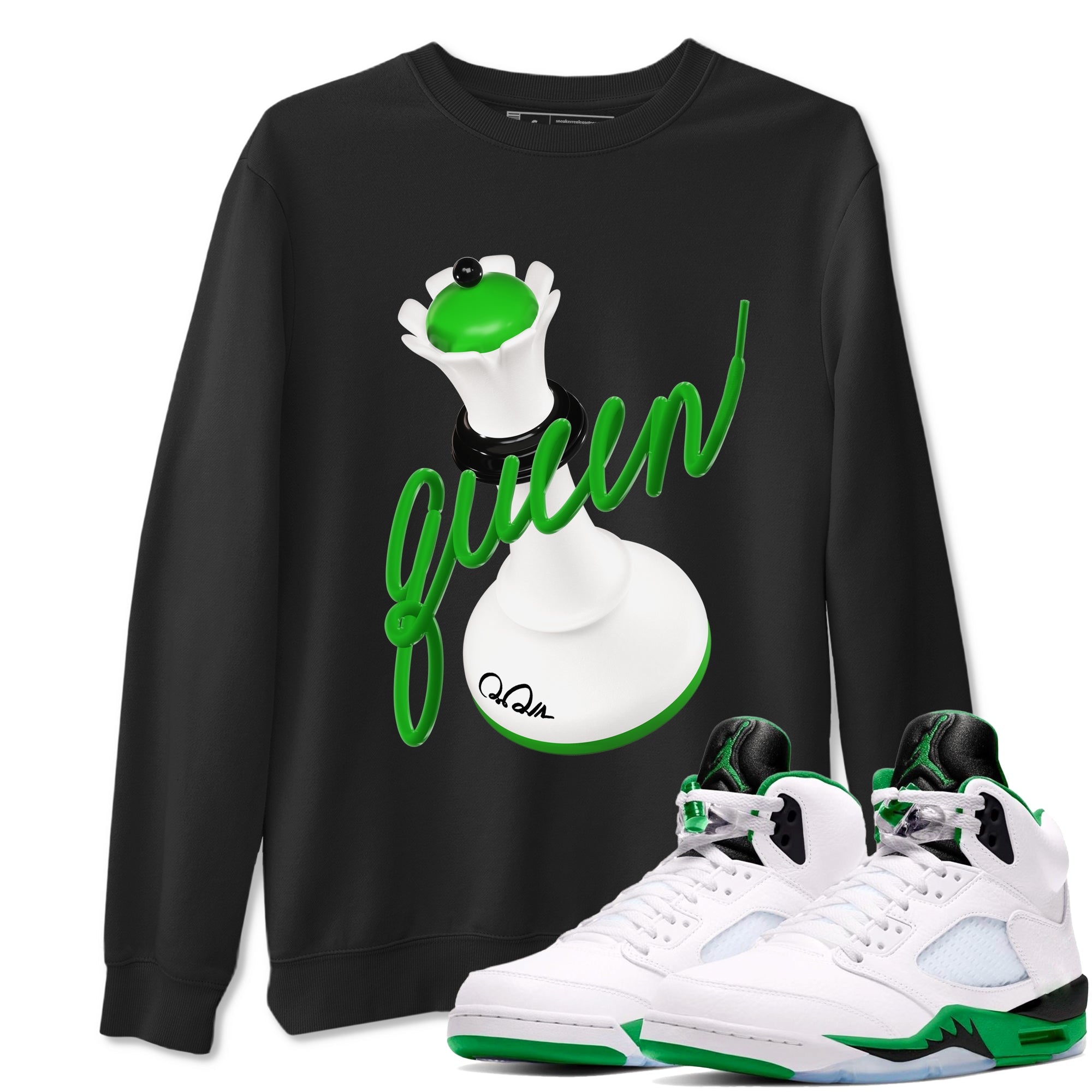 Air Jordan 5 Lucky Green shirt to match jordans 3D Queen sneaker tees AJ5 Lucky Green Drip Gear Zone unisex cotton Black 1 crew neck shirt