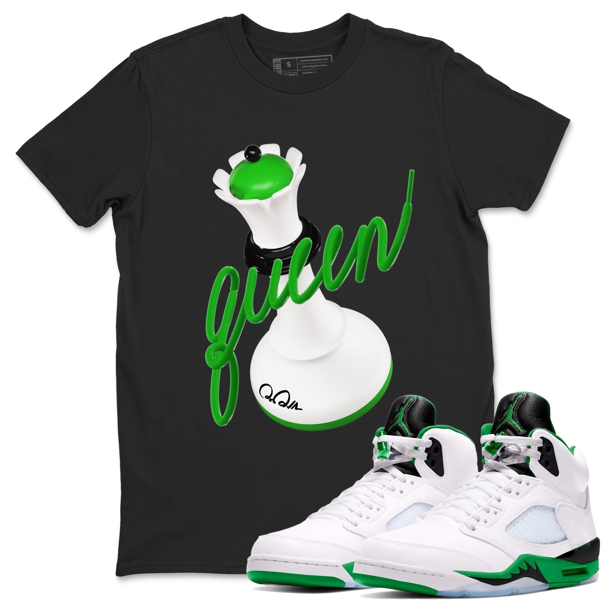 Air Jordan 5 Lucky Green shirt to match jordans 3D Queen sneaker tees AJ5 Lucky Green Drip Gear Zone unisex cotton Black 1 crew neck shirt