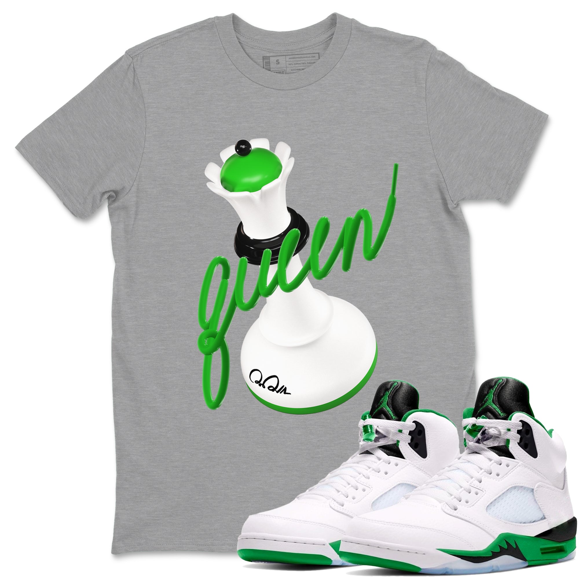 Air Jordan 5 Lucky Green shirt to match jordans 3D Queen sneaker tees AJ5 Lucky Green Drip Gear Zone unisex cotton Heather Grey 1 crew neck shirt
