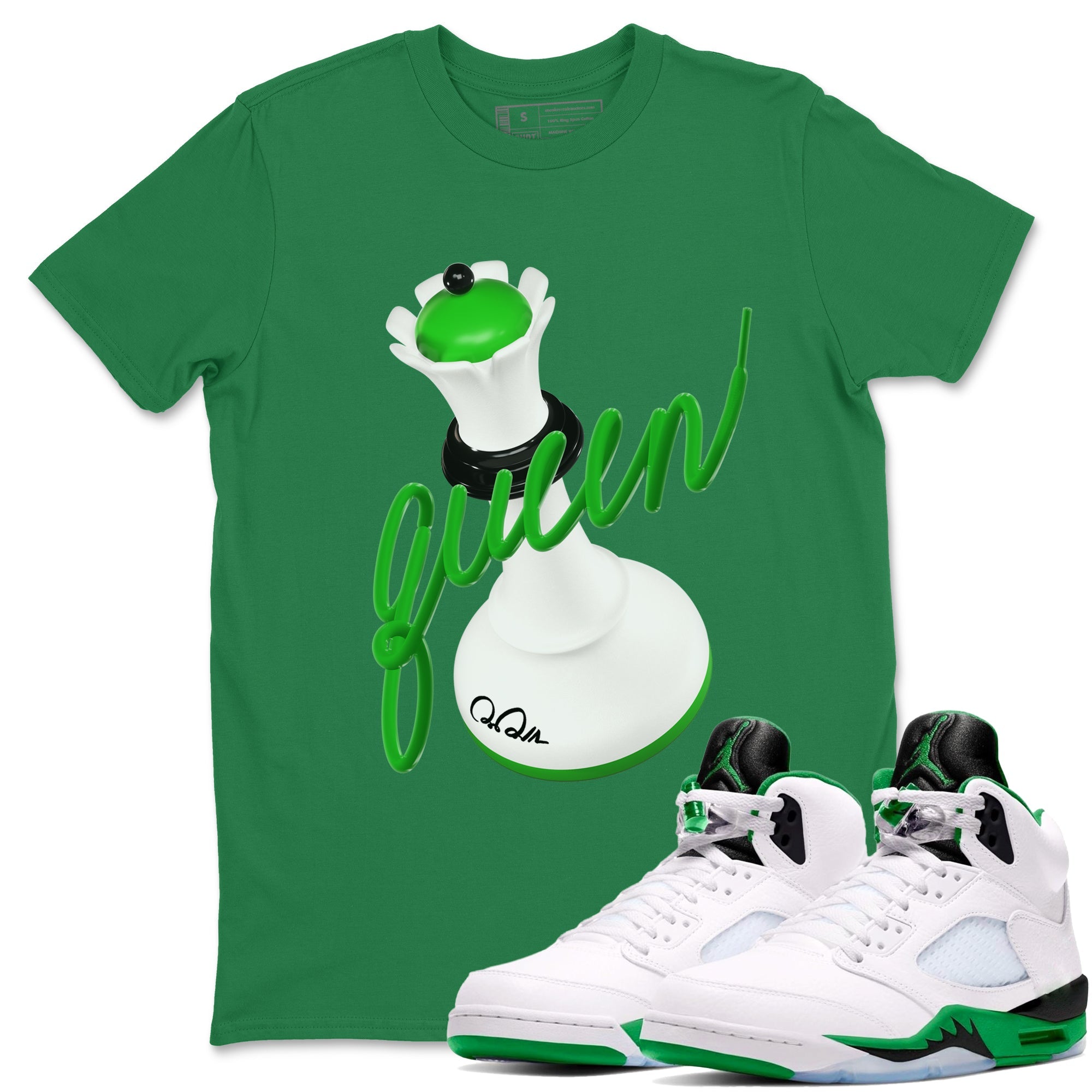 Air Jordan 5 Lucky Green shirt to match jordans 3D Queen sneaker tees AJ5 Lucky Green Drip Gear Zone unisex cotton Kelly Green 1 crew neck shirt