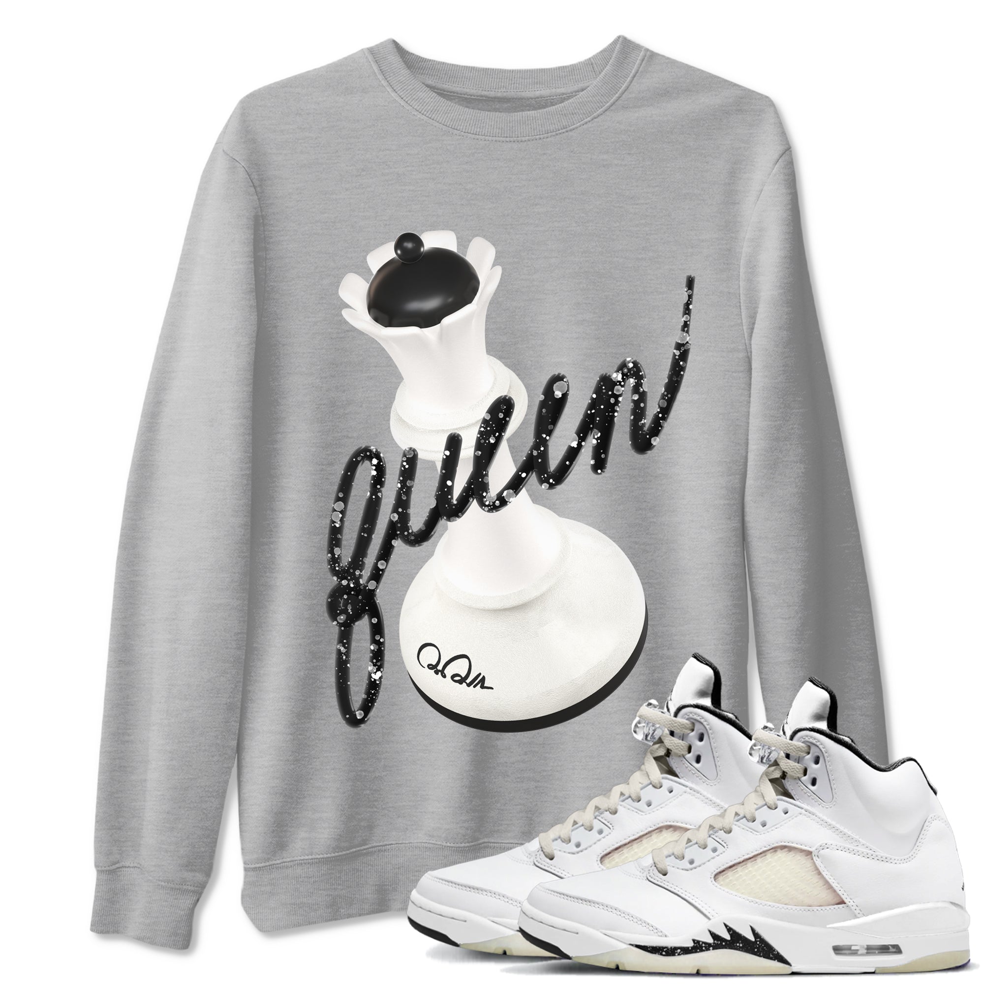 5s Sail shirt to match jordans 3D Queen sneaker tees Air Jordan 5 Sail Drip Gear Zone unisex cotton Heather Grey 1 crew neck shirt