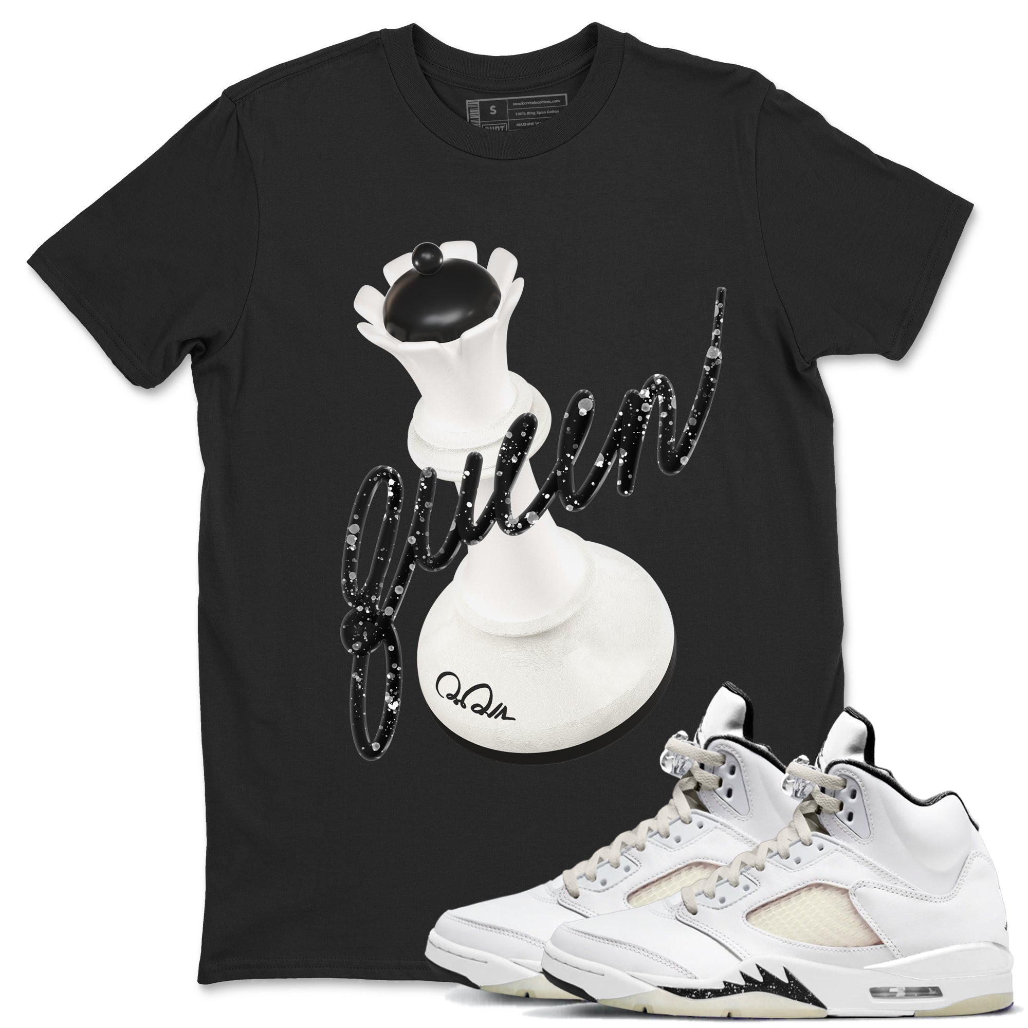 5s Sail shirt to match jordans 3D Queen sneaker tees Air Jordan 5 Sail Drip Gear Zone unisex cotton Black 1 crew neck shirt