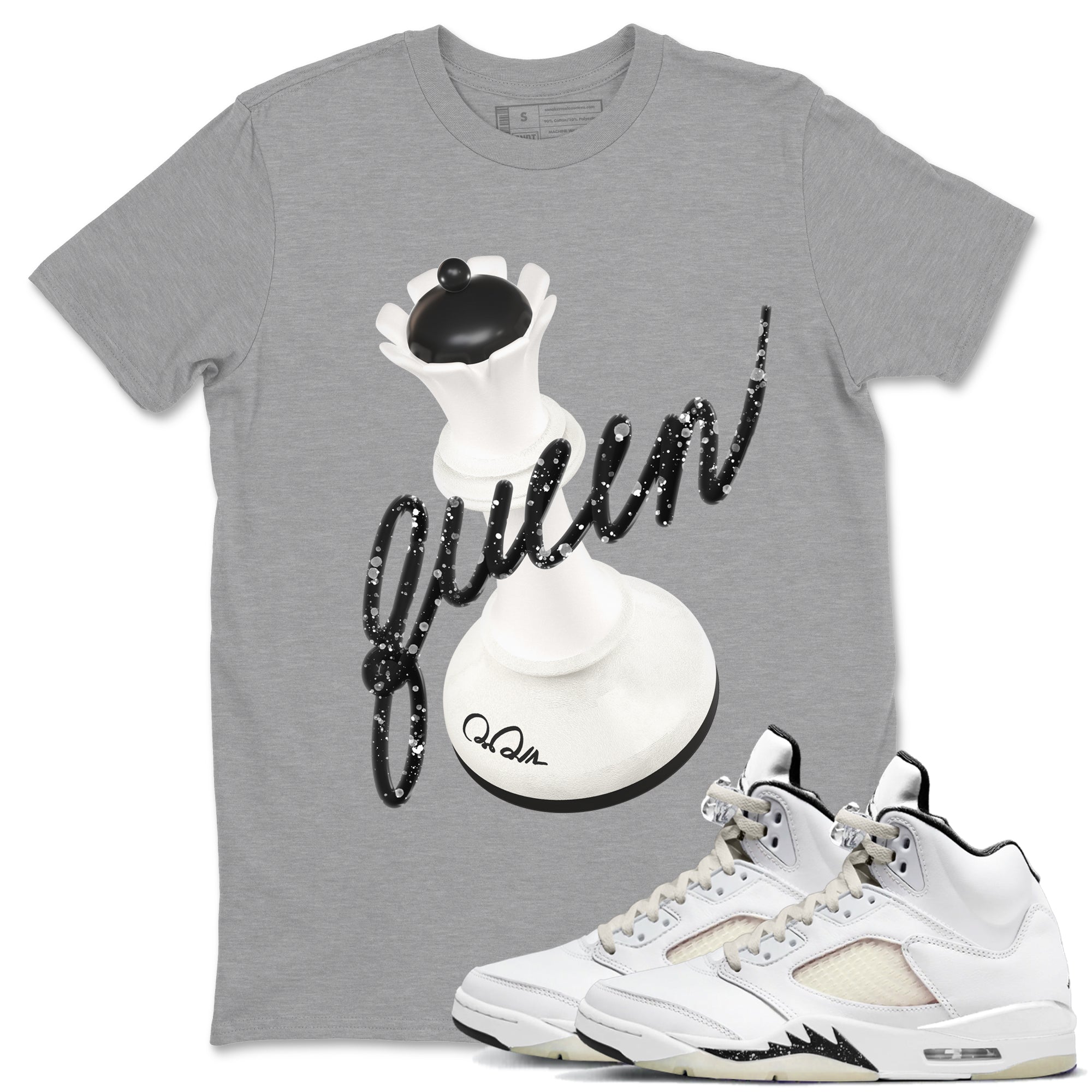 5s Sail shirt to match jordans 3D Queen sneaker tees Air Jordan 5 Sail Drip Gear Zone unisex cotton Heather Grey 1 crew neck shirt