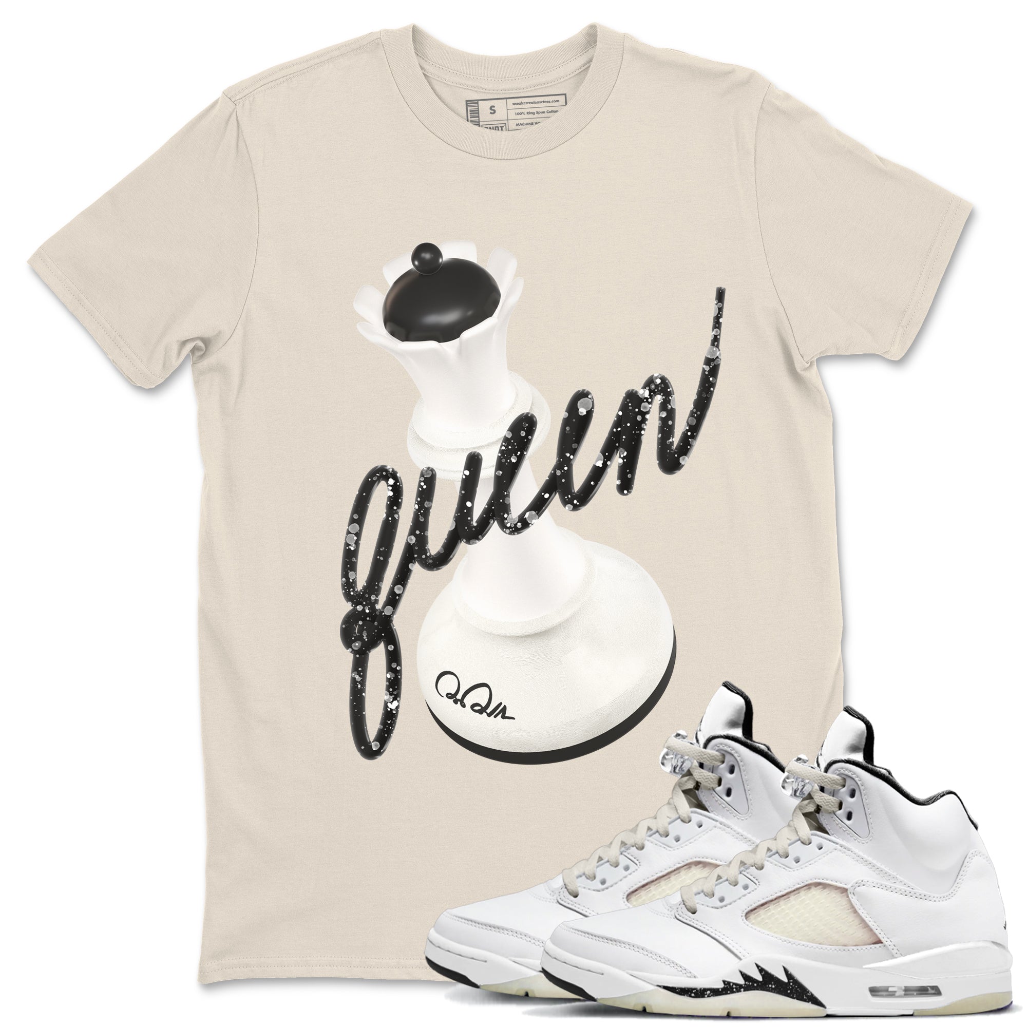 5s Sail shirt to match jordans 3D Queen sneaker tees Air Jordan 5 Sail Drip Gear Zone unisex cotton Natural 1 crew neck shirt