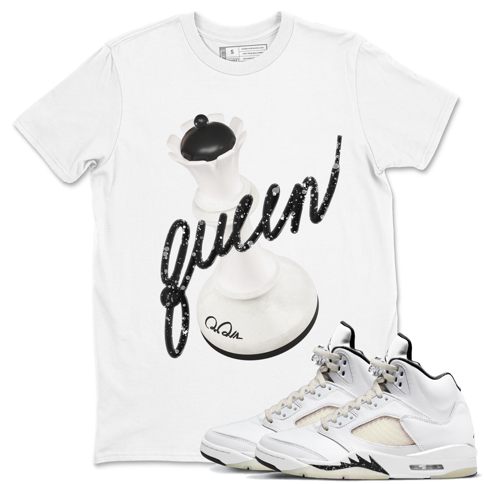 5s Sail shirt to match jordans 3D Queen sneaker tees Air Jordan 5 Sail Drip Gear Zone unisex cotton White 1 crew neck shirt