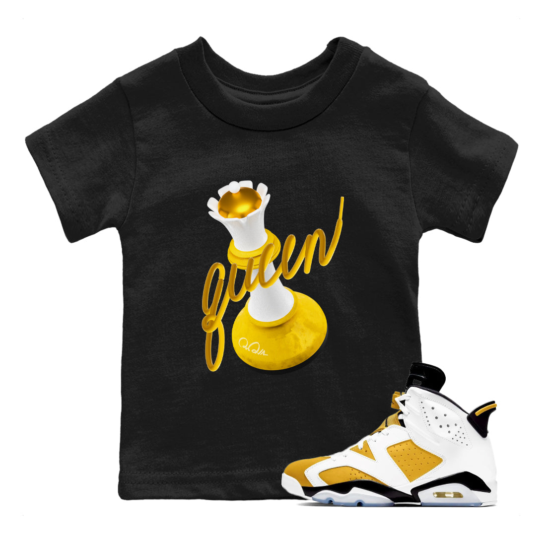 6s Yellow Ochre shirt to match jordans 3D Queen sneaker tees streetwear brand Air Jordan 6 Yellow Ochre Drip Gear Zone Brand Baby Toddler Black 1 T-Shirt