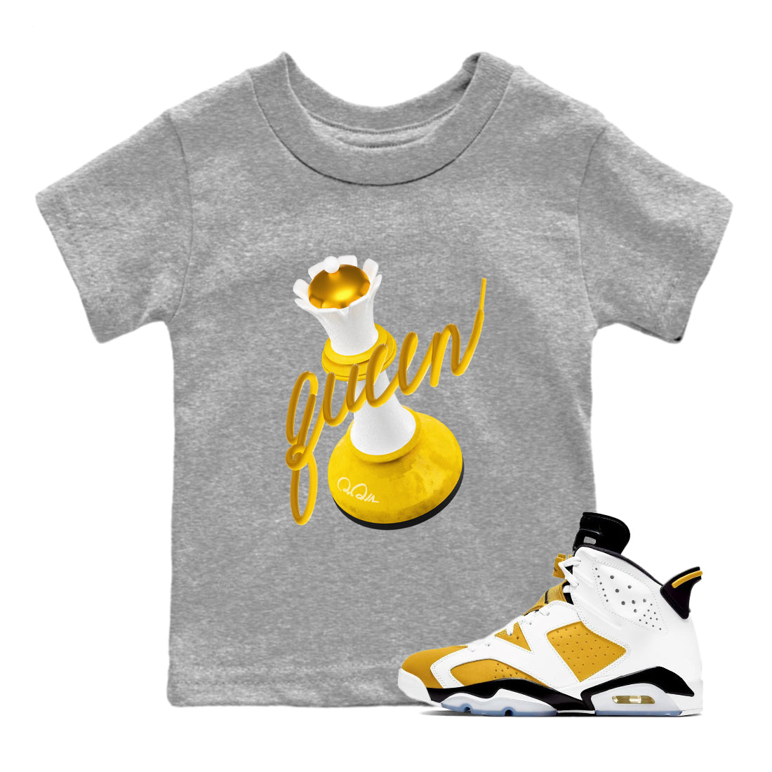 6s Yellow Ochre shirt to match jordans 3D Queen sneaker tees streetwear brand Air Jordan 6 Yellow Ochre Drip Gear Zone Brand Baby Toddler Heather Grey 1 T-Shirt