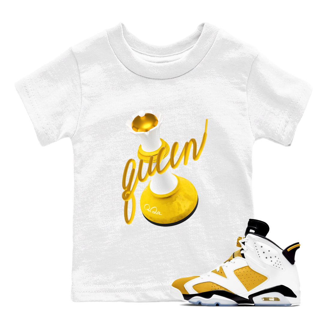 6s Yellow Ochre shirt to match jordans 3D Queen sneaker tees streetwear brand Air Jordan 6 Yellow Ochre Drip Gear Zone Brand Baby Toddler White 1 T-Shirt