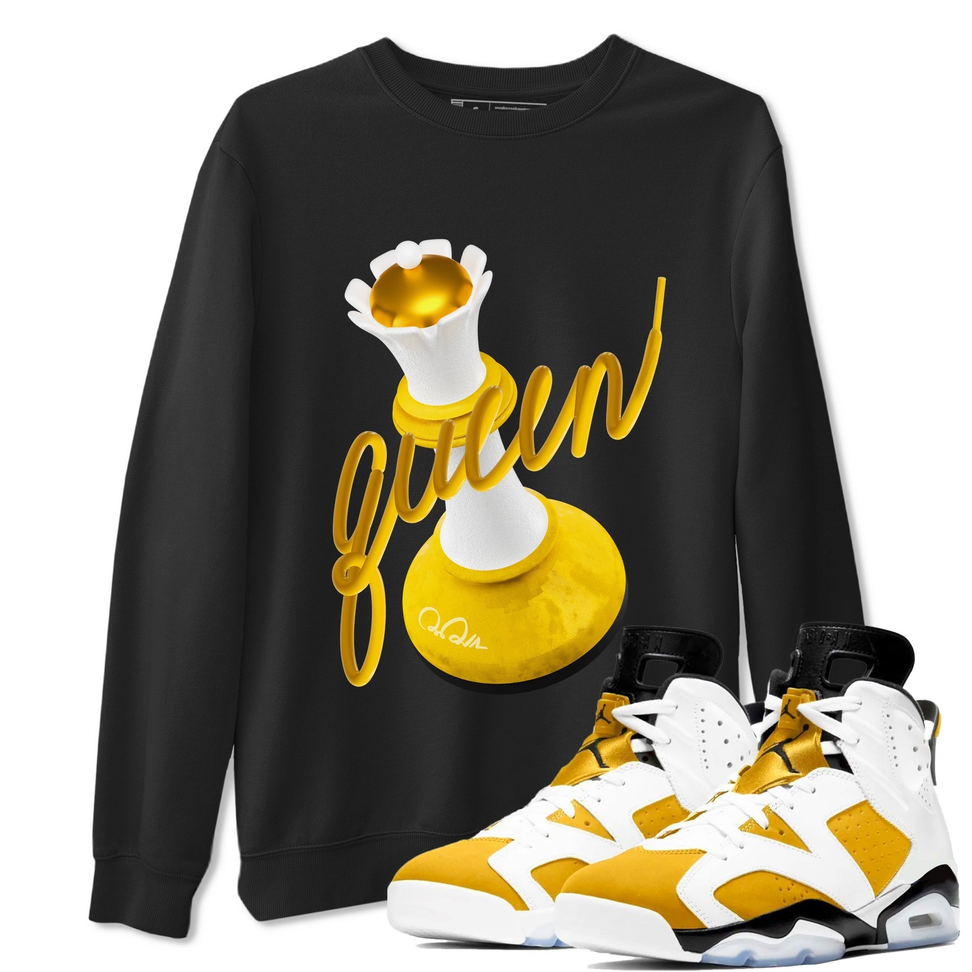 6s Yellow Ochre shirt to match jordans 3D Queen sneaker tees streetwear brand Air Jordan 6 Yellow Ochre Drip Gear Zone Brand Unisex Black 1 T-Shirt
