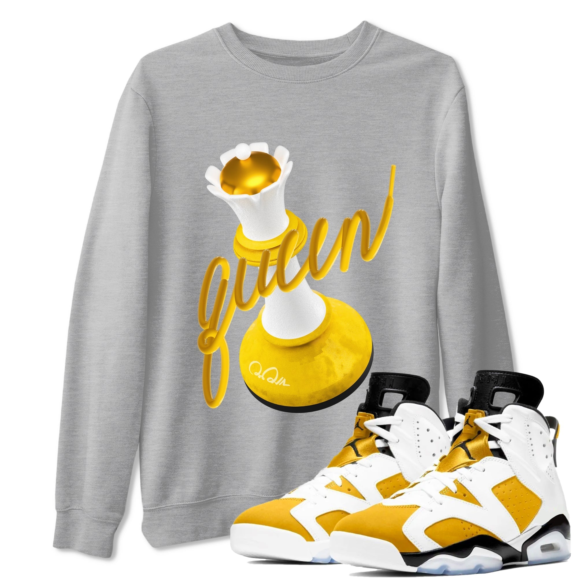 6s Yellow Ochre shirt to match jordans 3D Queen sneaker tees streetwear brand Air Jordan 6 Yellow Ochre Drip Gear Zone Brand Unisex Heather Grey 1 T-Shirt