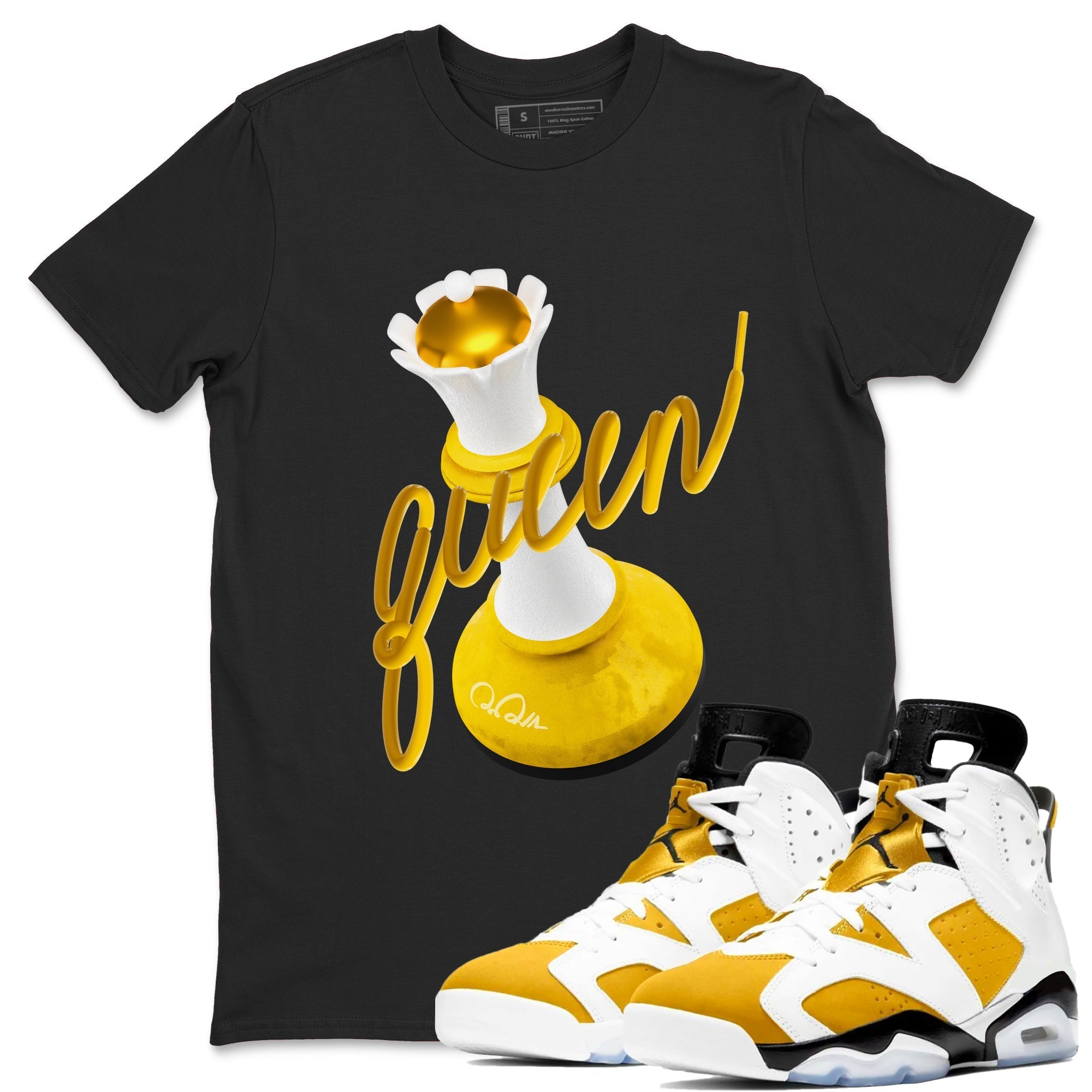 6s Yellow Ochre shirt to match jordans 3D Queen sneaker tees streetwear brand Air Jordan 6 Yellow Ochre Drip Gear Zone Brand Unisex Black 1 T-Shirt
