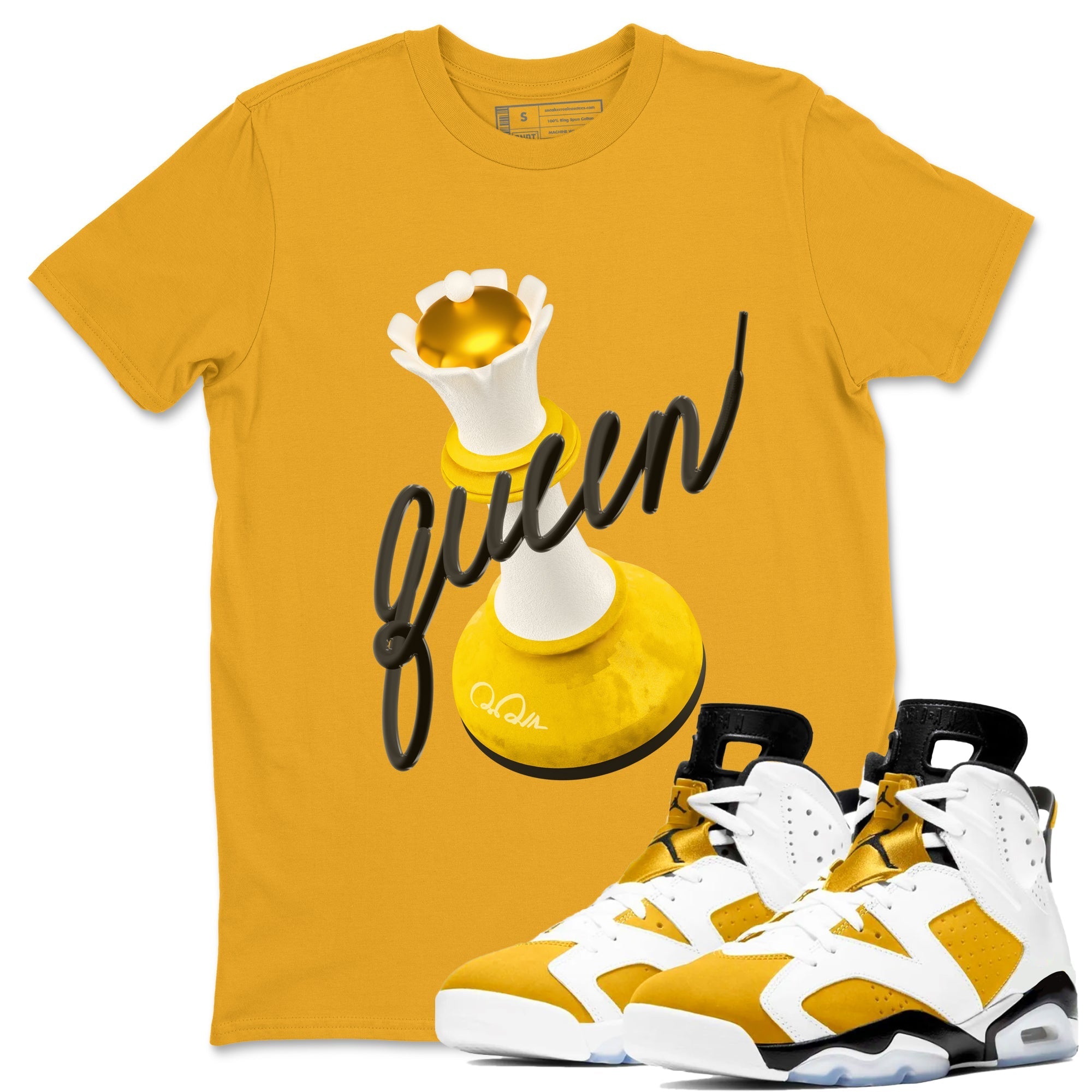 6s Yellow Ochre shirt to match jordans 3D Queen sneaker tees streetwear brand Air Jordan 6 Yellow Ochre Drip Gear Zone Brand Unisex Gold 1 T-Shirt