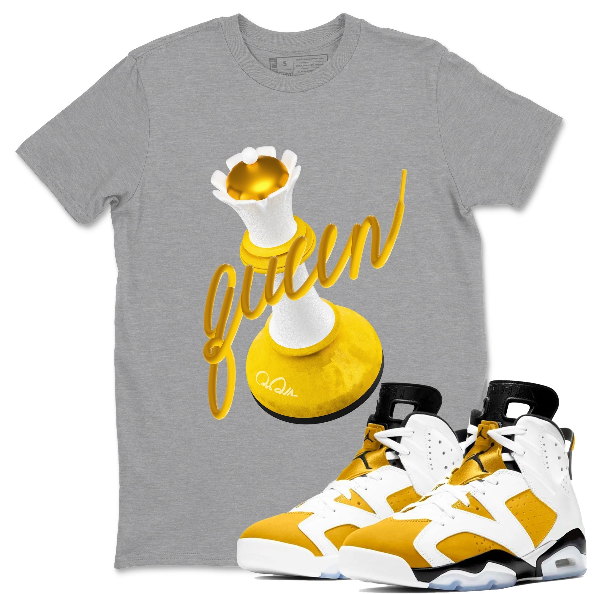 6s Yellow Ochre shirt to match jordans 3D Queen sneaker tees streetwear brand Air Jordan 6 Yellow Ochre Drip Gear Zone Brand Unisex Heather Grey 1 T-Shirt