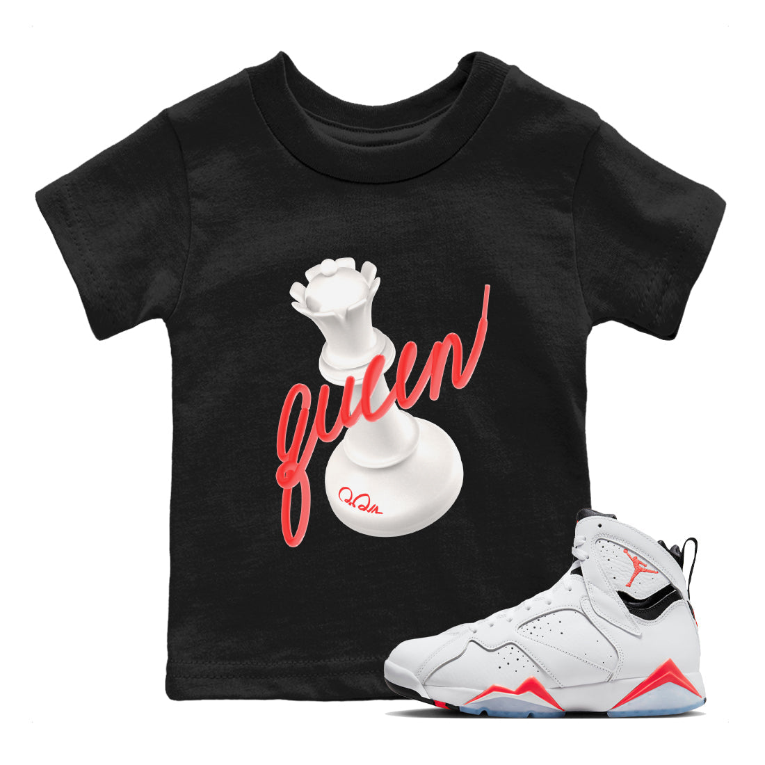 Air Jordan 7 Infrared Sneaker Match Tees 3D Queen Streetwear Sneaker Shirt AJ7 Infrared Sneaker Release Tees Kids Shirts Black 1