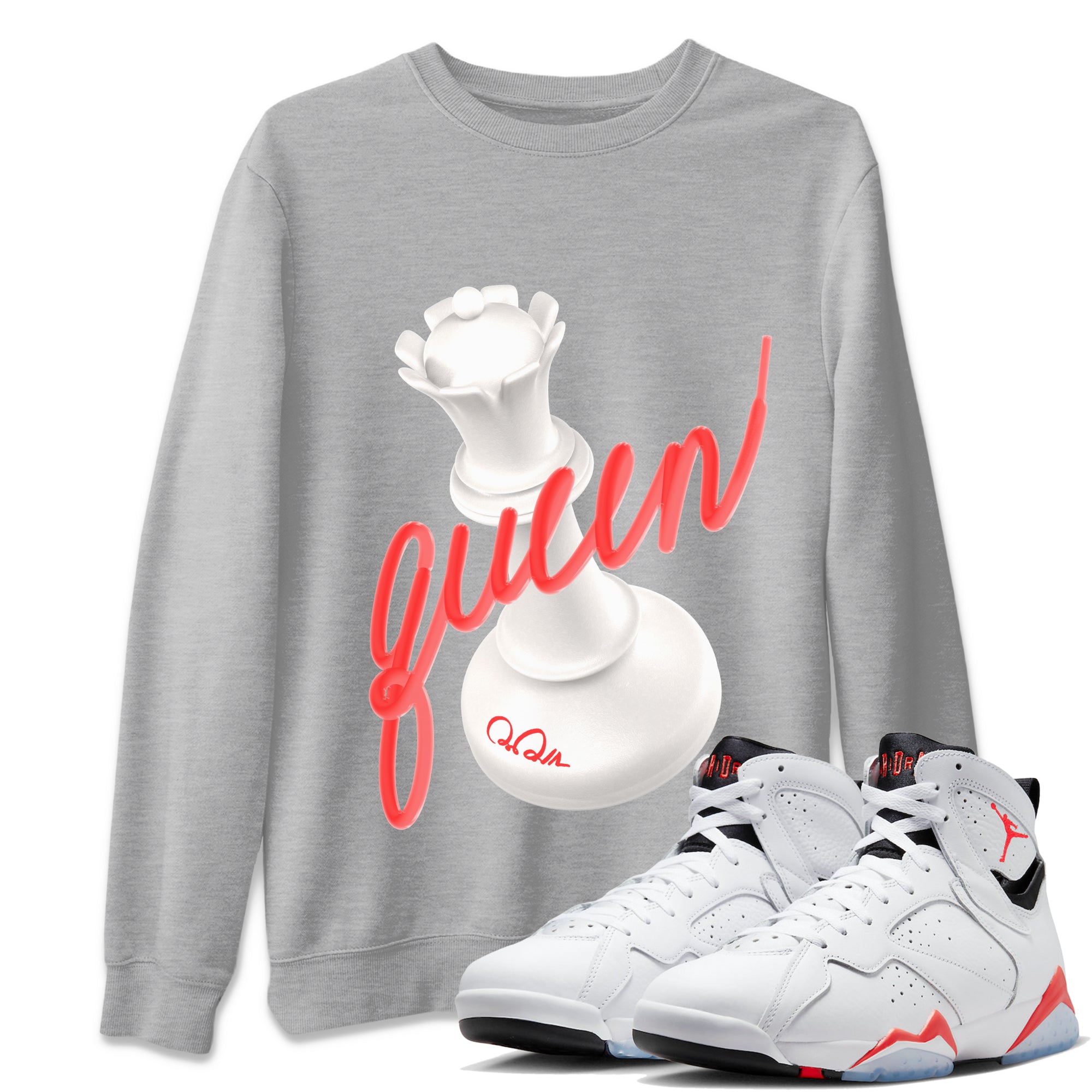 Air Jordan 7 Infrared Sneaker Match Tees 3D Queen Streetwear Sneaker Shirt AJ7 Infrared Sneaker Release Tees Unisex Shirts Heather Grey 1