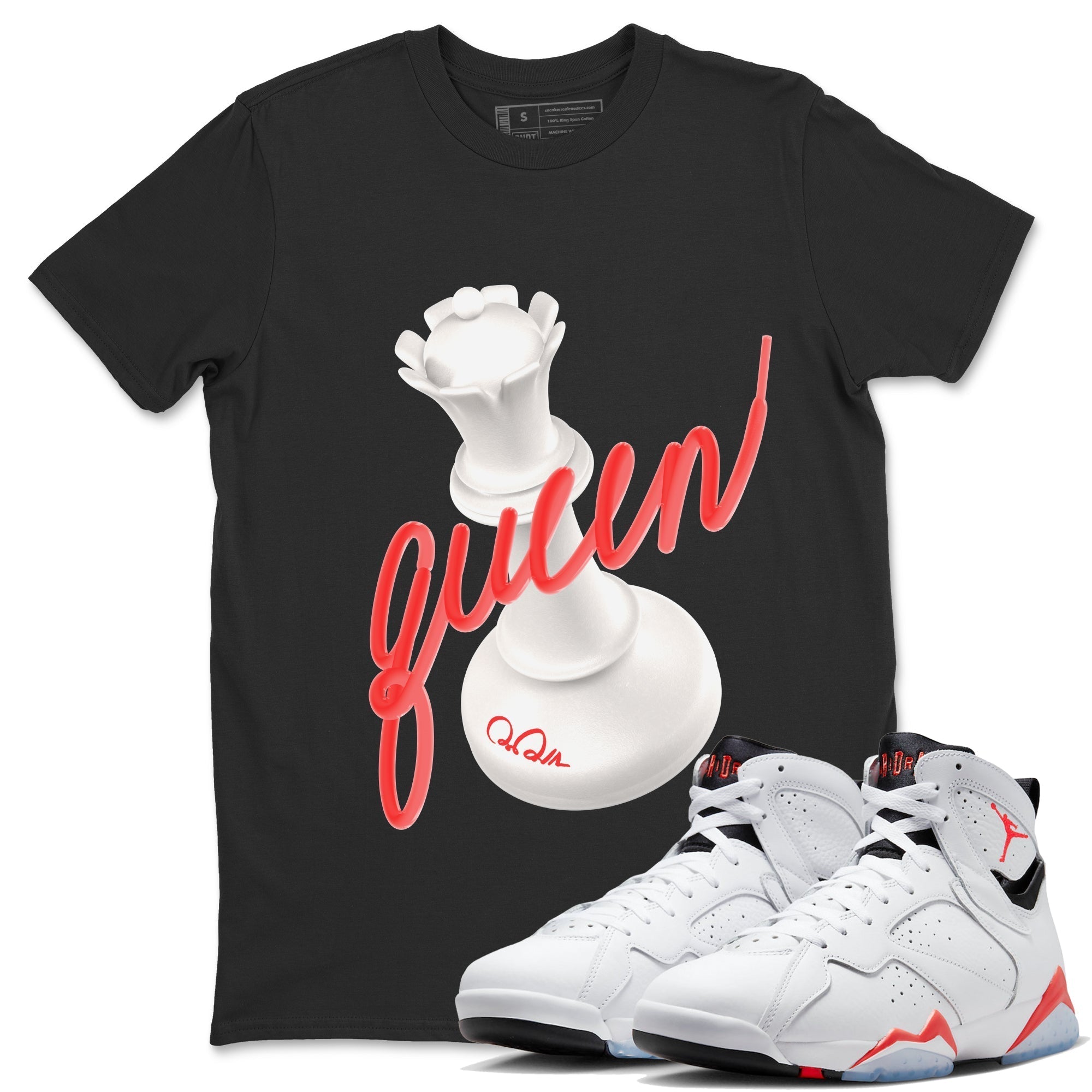 Air Jordan 7 Infrared Sneaker Match Tees 3D Queen Streetwear Sneaker Shirt AJ7 Infrared Sneaker Release Tees Unisex Shirts Black 1