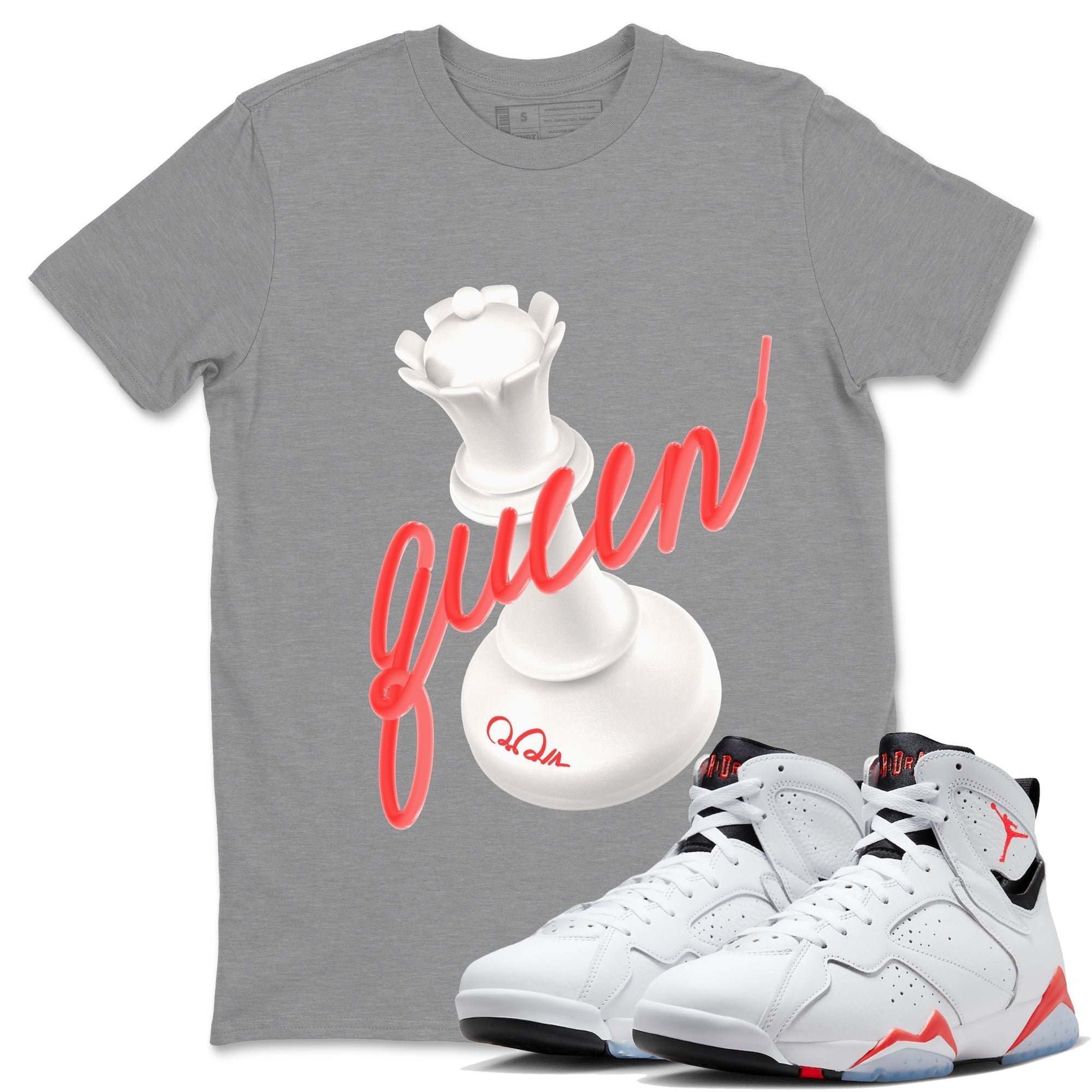 Air Jordan 7 Infrared Sneaker Match Tees 3D Queen Streetwear Sneaker Shirt AJ7 Infrared Sneaker Release Tees Unisex Shirts Heather Grey 1