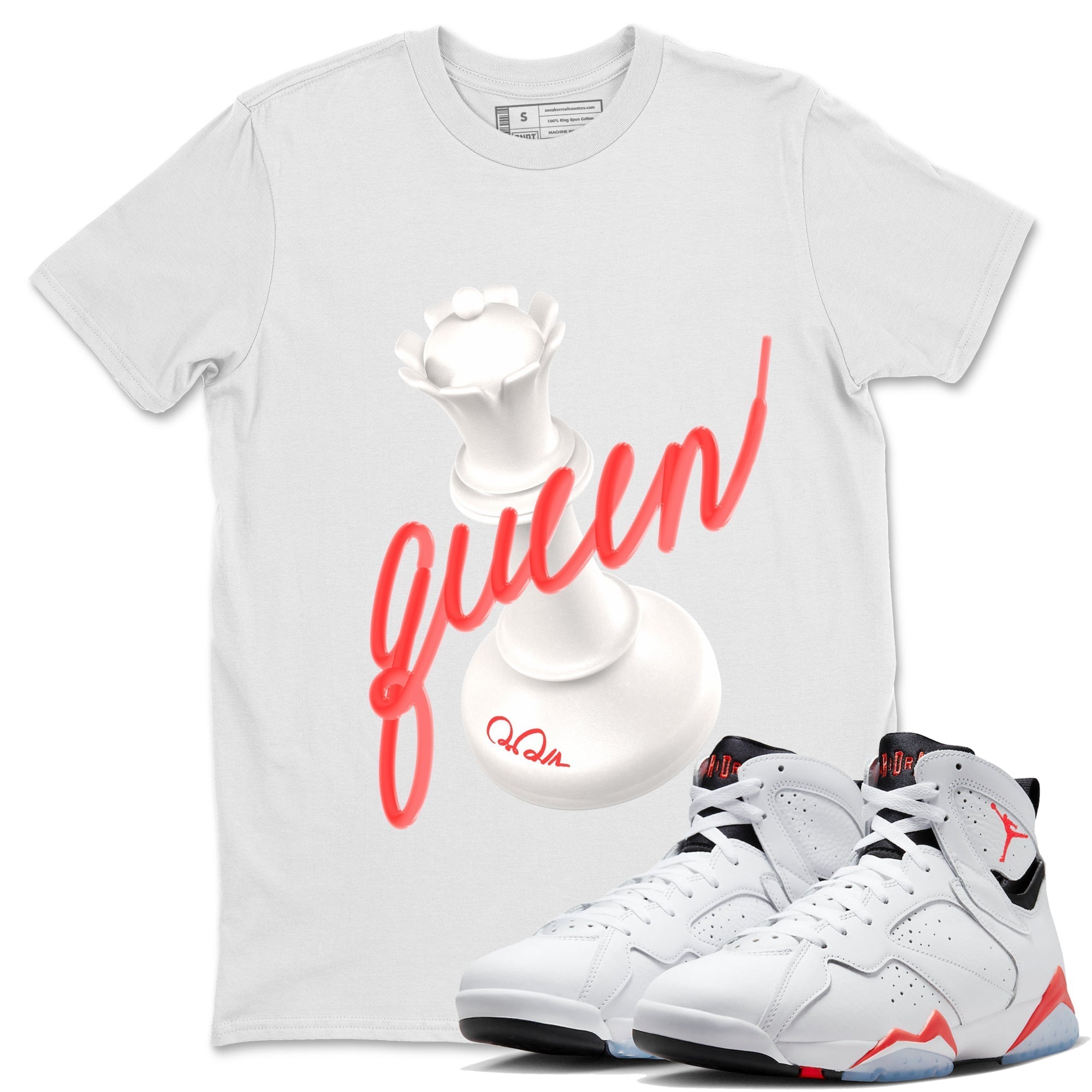 Air Jordan 7 Infrared Sneaker Match Tees 3D Queen Streetwear Sneaker Shirt AJ7 Infrared Sneaker Release Tees Unisex Shirts White 1