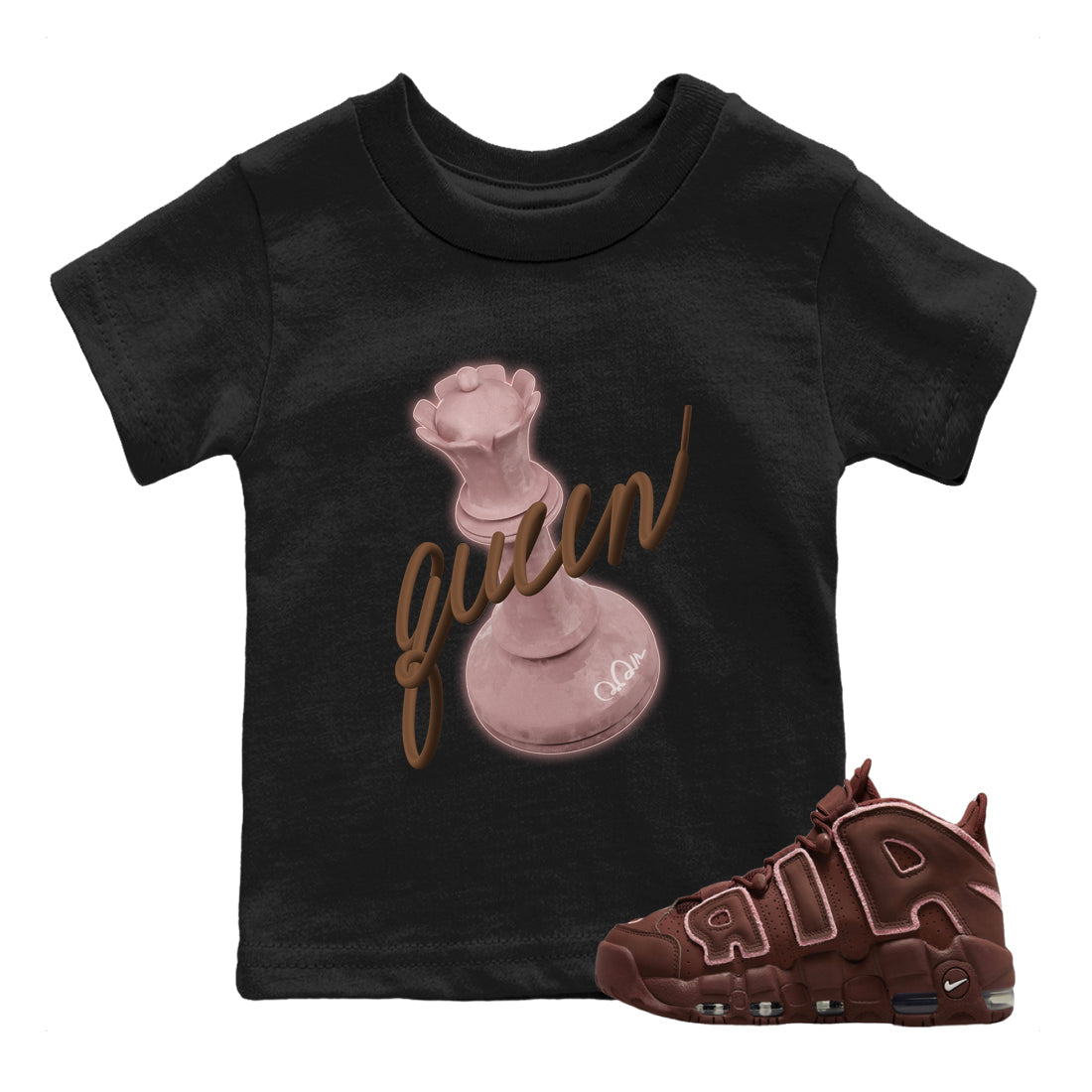 Air More Uptempo Valentines Day Shirt To Match Jordans 3D Queen Sneaker Tees Nike Uptempo Valentines Day Drip Gear Zone Sneaker Matching Clothing Kids Shirts Black 1
