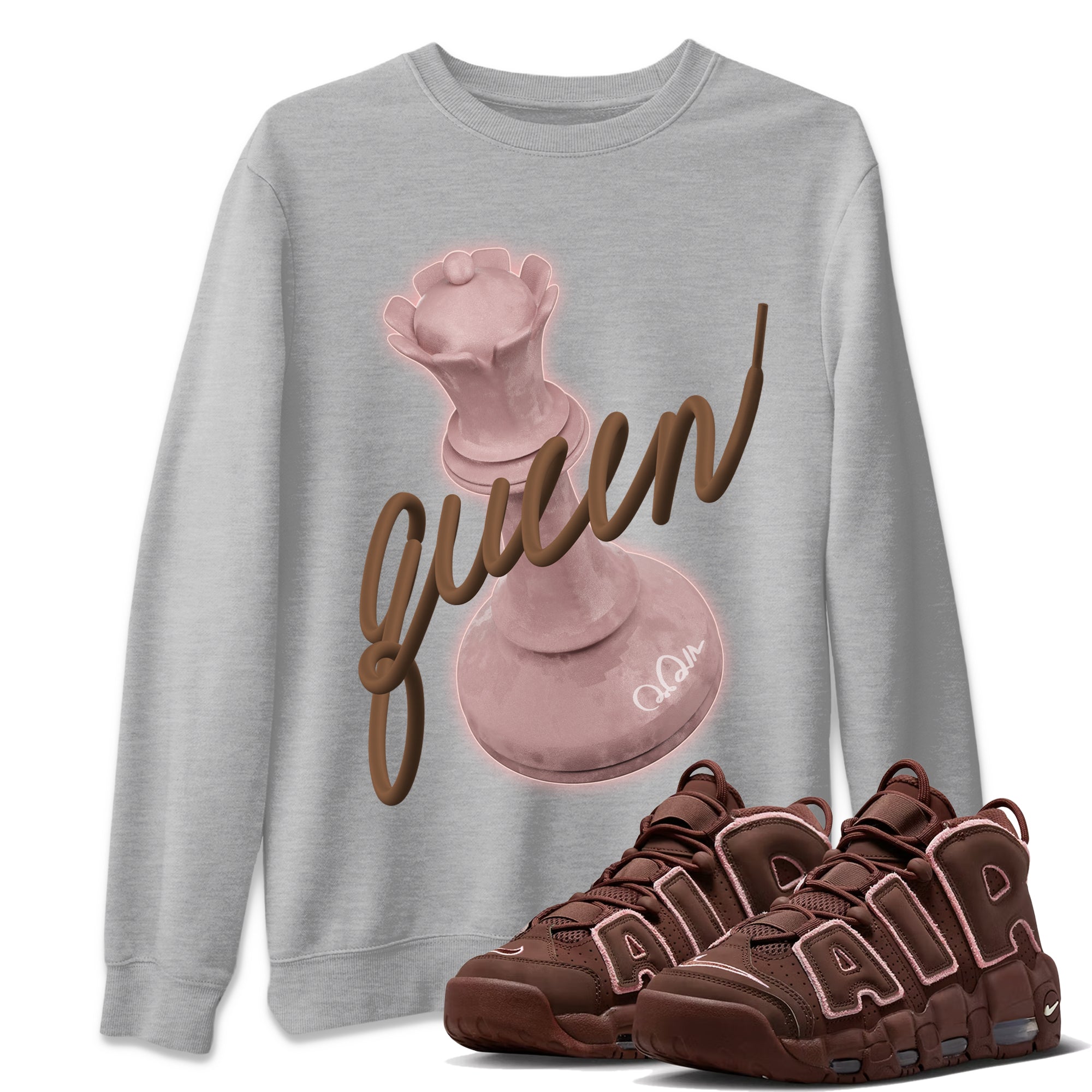 Air More Uptempo Valentines Day Shirt To Match Jordans 3D Queen Sneaker Tees Nike Uptempo Valentines Day Drip Gear Zone Sneaker Matching Clothing Unisex Shirts Heather Grey 1