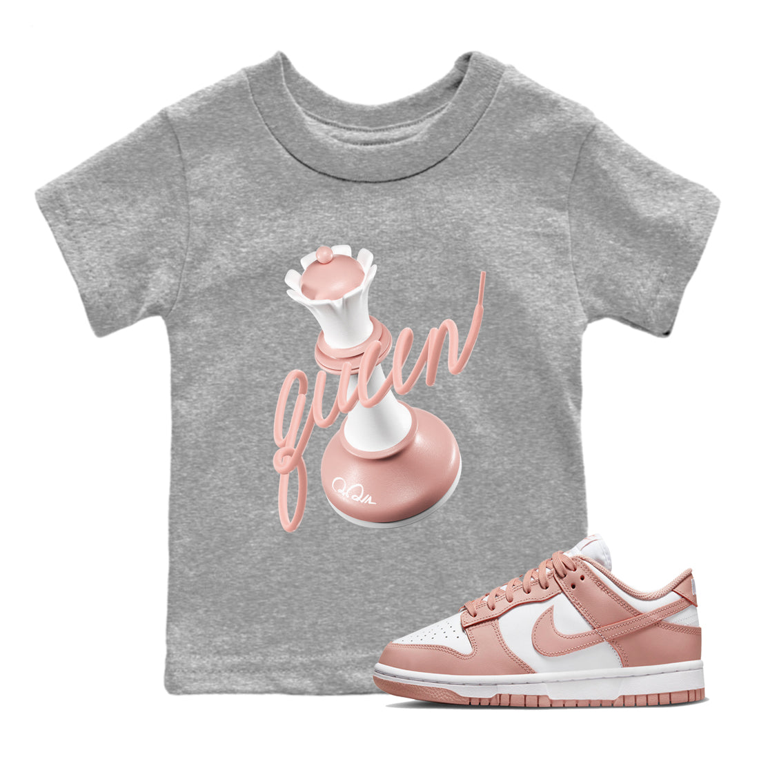 Dunk Rose Whisper shirt to match jordans 3D Queen Streetwear Sneaker Shirt Nike Dunk LowRose Whisper Drip Gear Zone Sneaker Matching Clothing Baby Toddler Heather Grey 1 T-Shirt