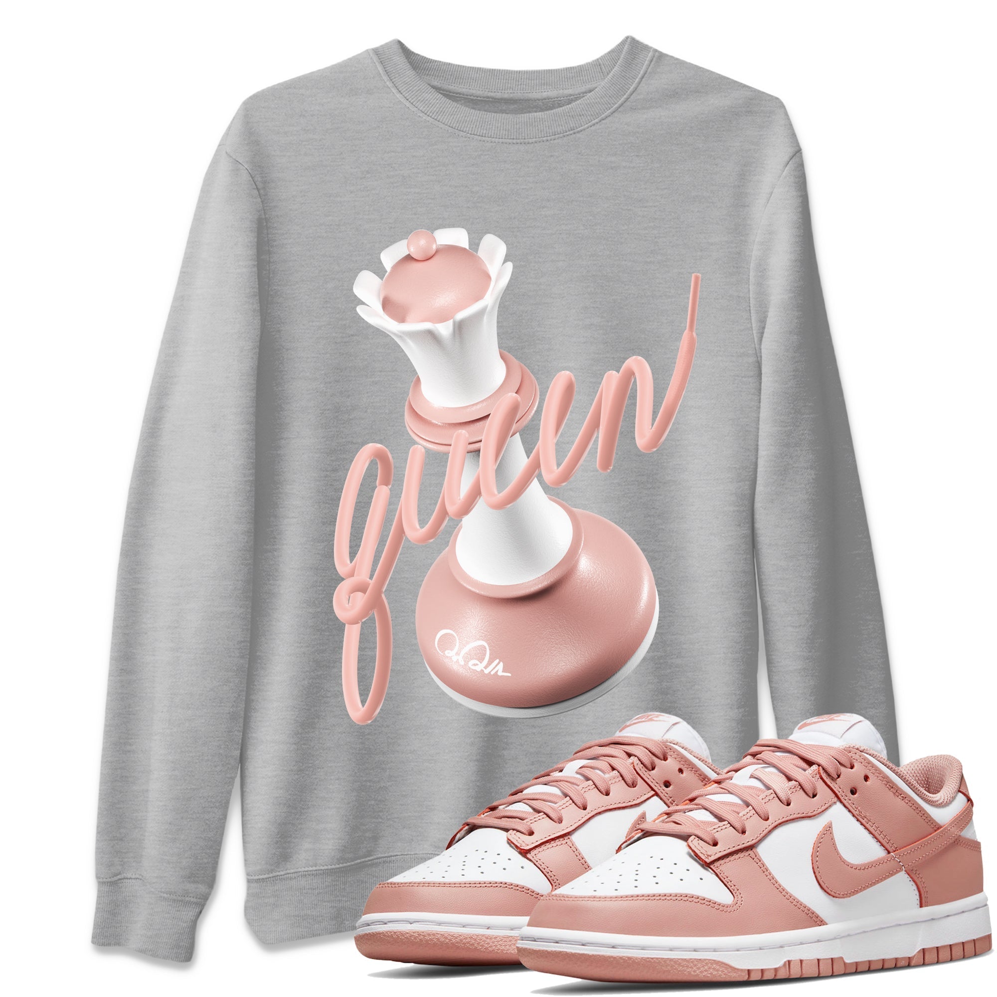 Dunk Rose Whisper shirt to match jordans 3D Queen Streetwear Sneaker Shirt Nike Dunk LowRose Whisper Drip Gear Zone Sneaker Matching Clothing Unisex Heather Grey 1 T-Shirt