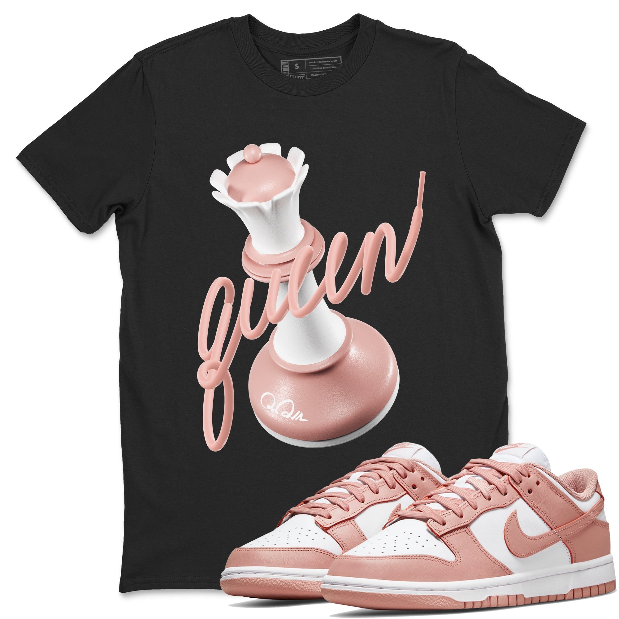 Dunk Rose Whisper shirt to match jordans 3D Queen Streetwear Sneaker Shirt Nike Dunk LowRose Whisper Drip Gear Zone Sneaker Matching Clothing Unisex Black 1 T-Shirt