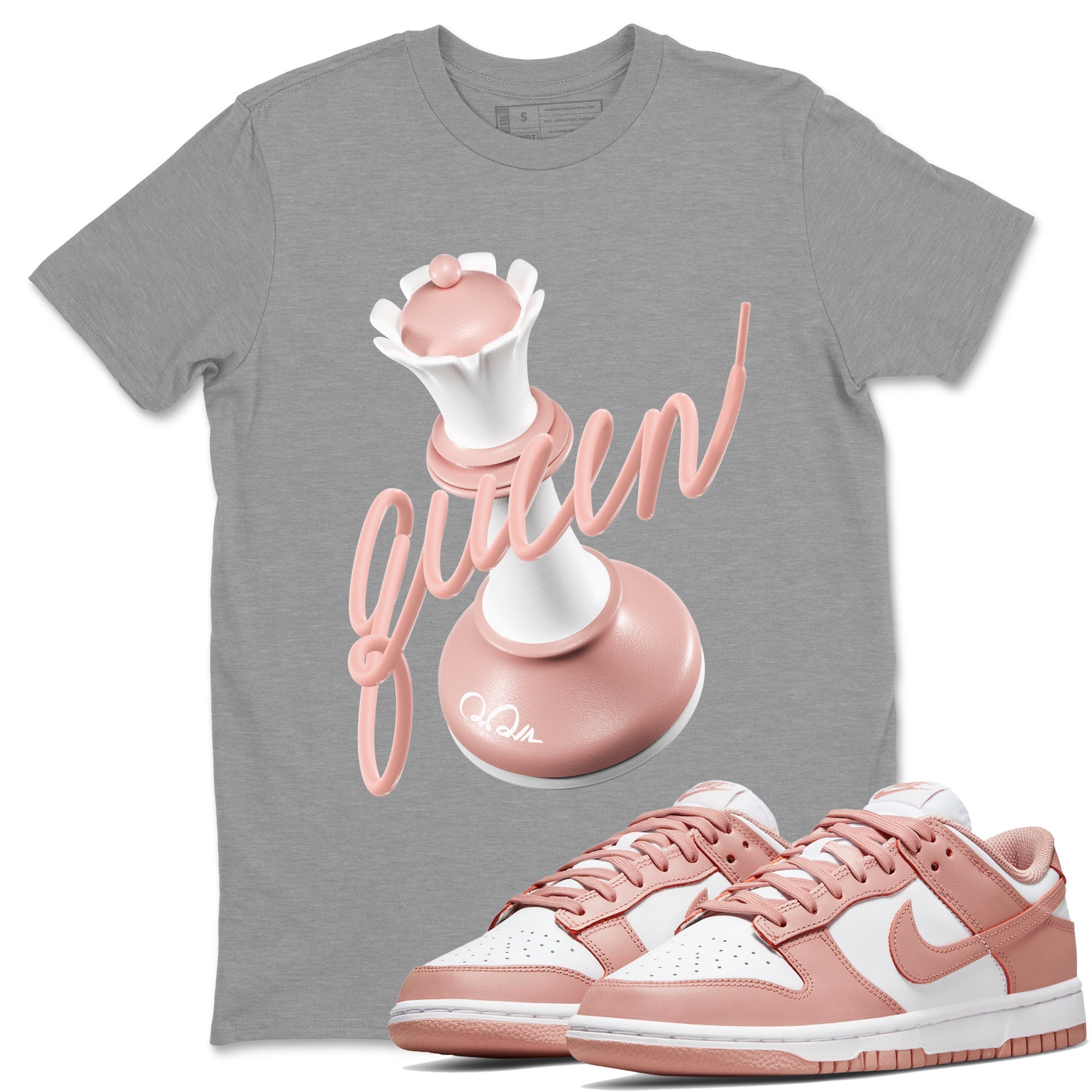 Dunk Rose Whisper shirt to match jordans 3D Queen Streetwear Sneaker Shirt Nike Dunk LowRose Whisper Drip Gear Zone Sneaker Matching Clothing Unisex Heather Grey 1 T-Shirt