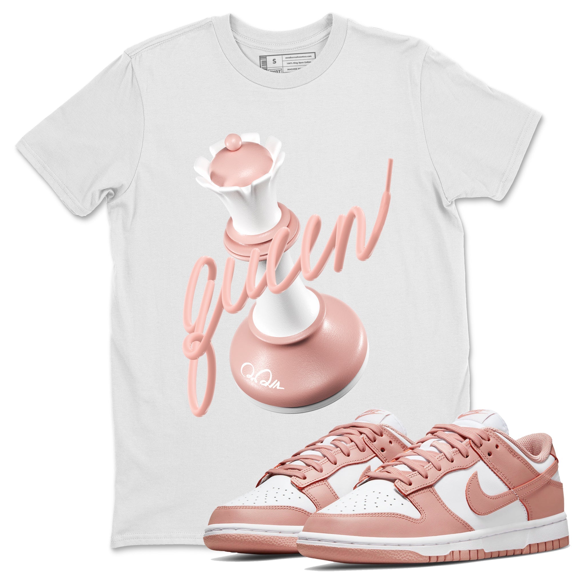 Dunk Rose Whisper shirt to match jordans 3D Queen Streetwear Sneaker Shirt Nike Dunk LowRose Whisper Drip Gear Zone Sneaker Matching Clothing Unisex White 1 T-Shirt