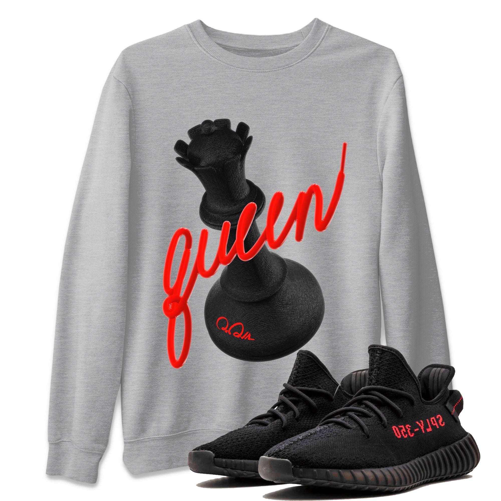 Yeezy 350 Bred shirt to match jordans 3D Queen Streetwear Sneaker Shirt Adidas Yeezy Boost V2 350 Bred Drip Gear Zone Sneaker Matching Clothing Unisex Heather Grey 1 T-Shirt