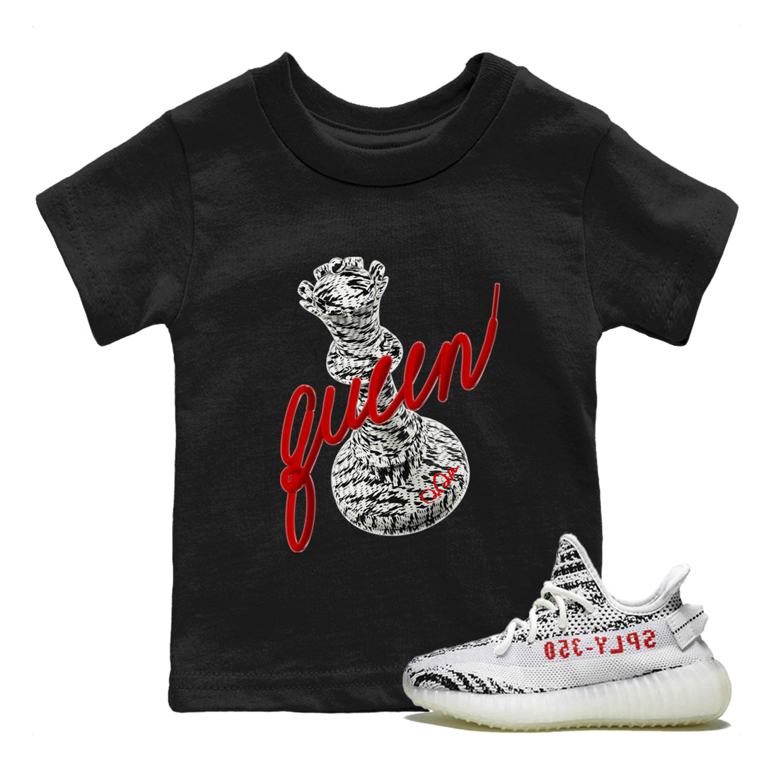 Yeezy 350 Zebra Sneaker Match Tees 3D Queen Streetwear Sneaker Shirt Yeezy Boost 350 V2 Zebra Sneaker Release Tees Kids Shirts Black 1