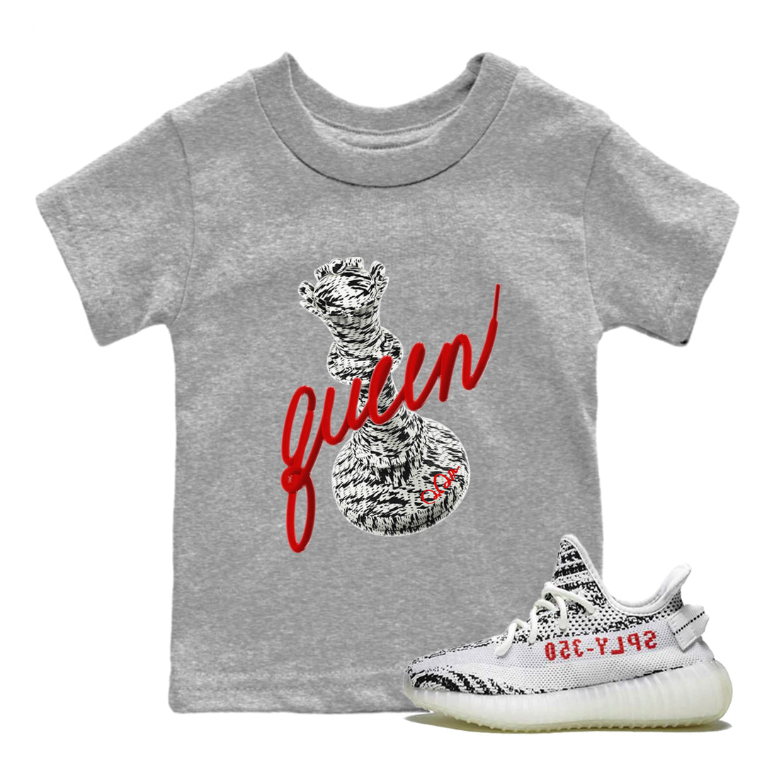 Yeezy 350 Zebra Sneaker Match Tees 3D Queen Streetwear Sneaker Shirt Yeezy Boost 350 V2 Zebra Sneaker Release Tees Kids Shirts Heather Grey 1