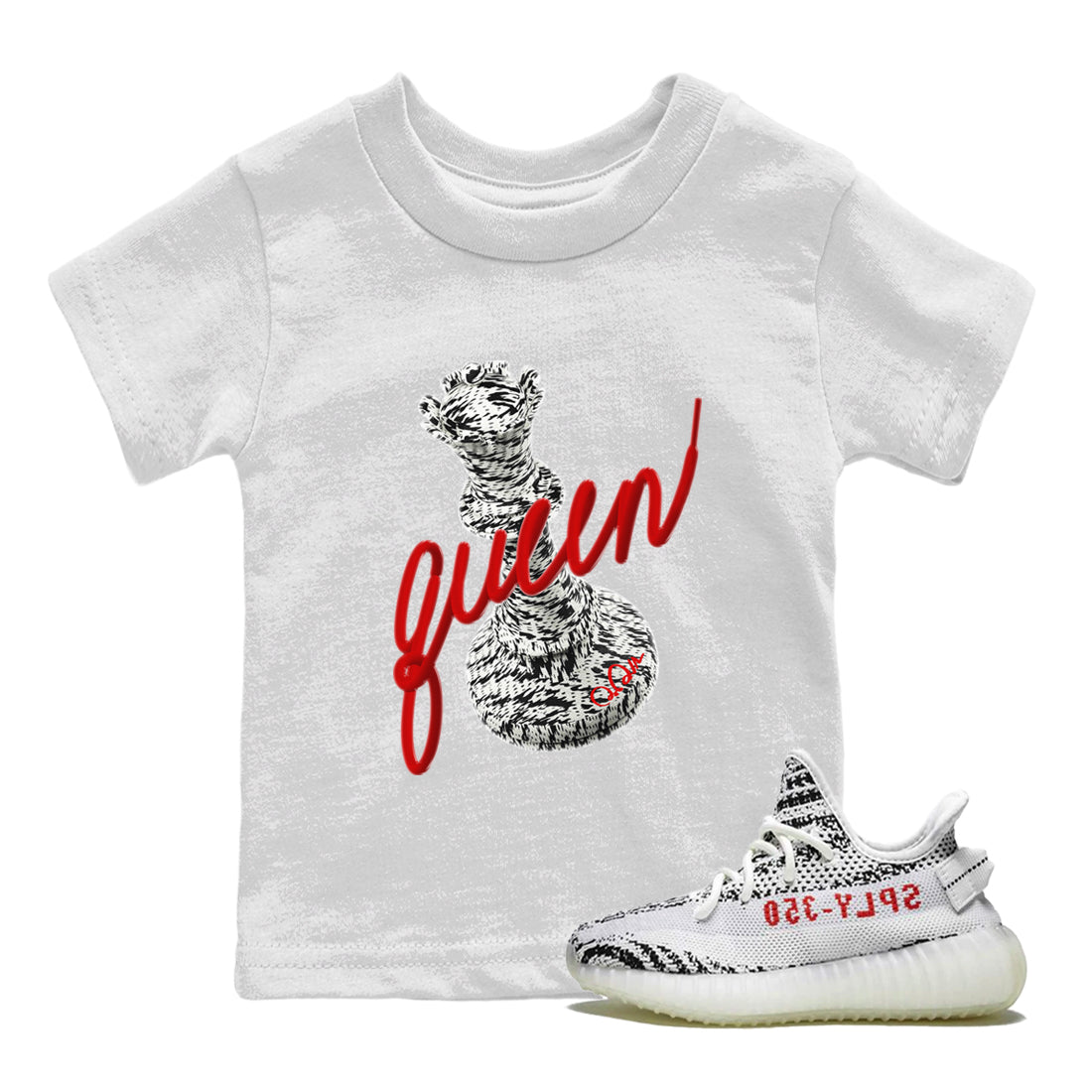 Yeezy 350 Zebra Sneaker Match Tees 3D Queen Streetwear Sneaker Shirt Yeezy Boost 350 V2 Zebra Sneaker Release Tees Kids Shirts White 1