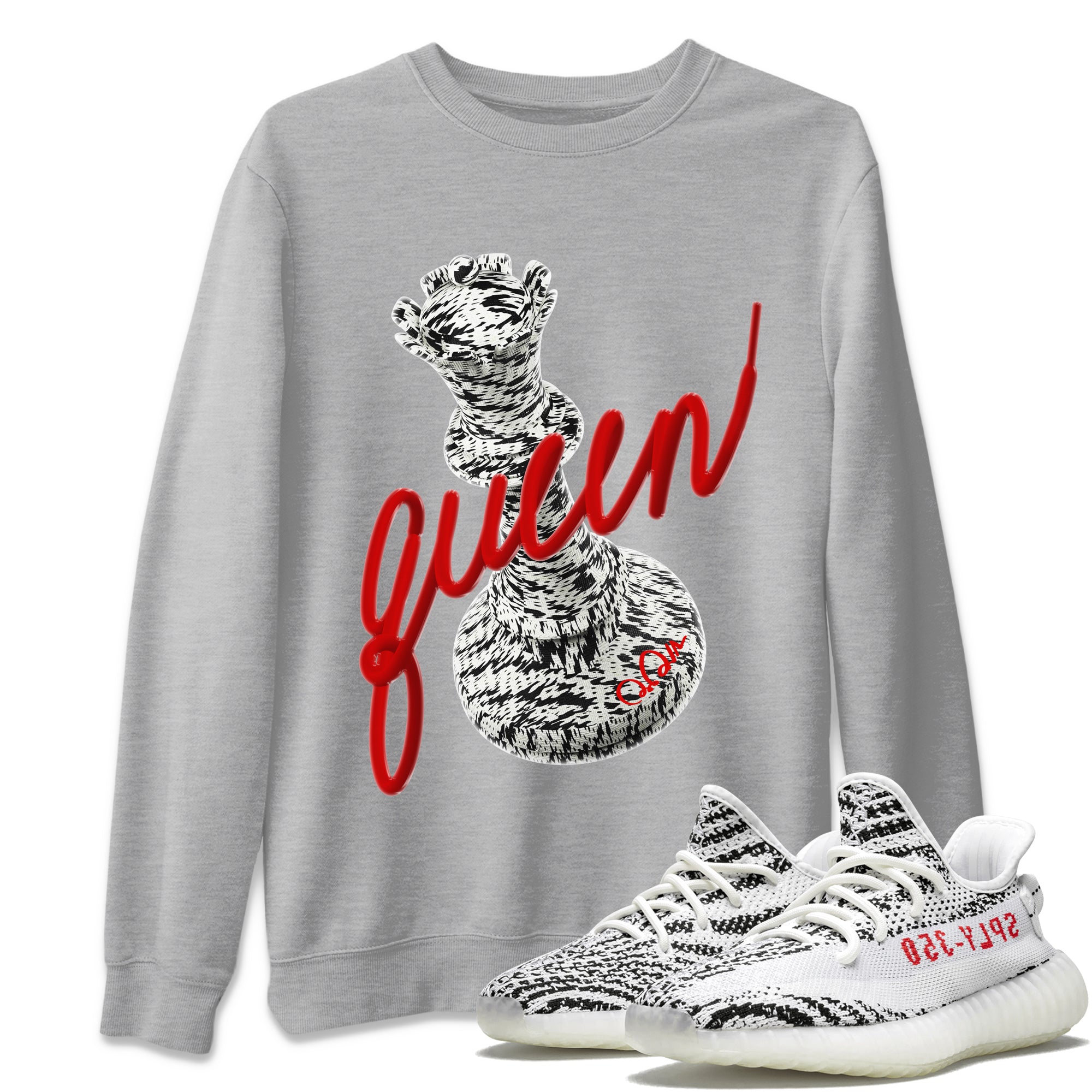 Yeezy 350 Zebra Sneaker Match Tees 3D Queen Streetwear Sneaker Shirt Yeezy Boost 350 V2 Zebra Sneaker Release Tees Unisex Shirts Heather Grey 1
