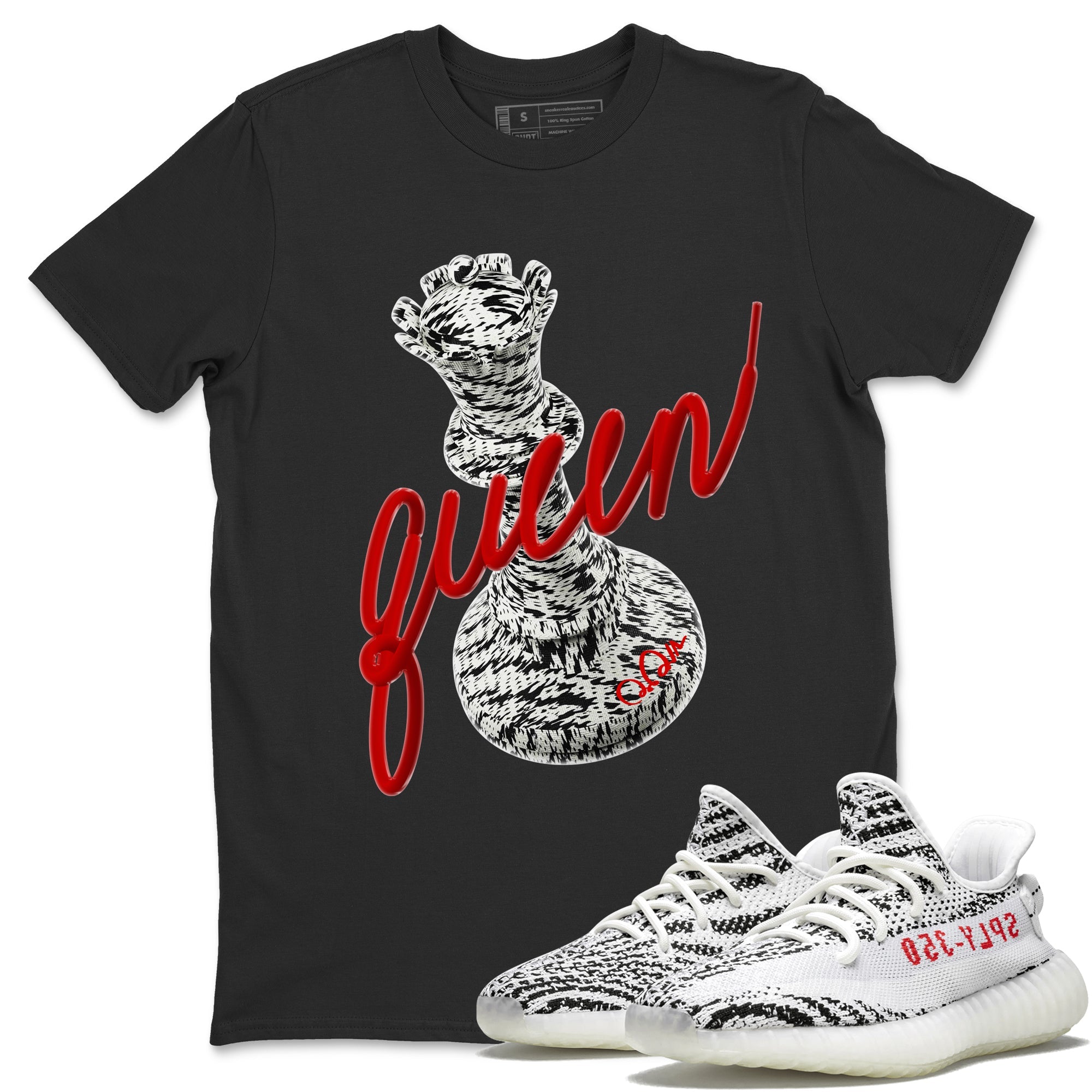 Yeezy 350 Zebra Sneaker Match Tees 3D Queen Streetwear Sneaker Shirt Yeezy Boost 350 V2 Zebra Sneaker Release Tees Unisex Shirts Black 1