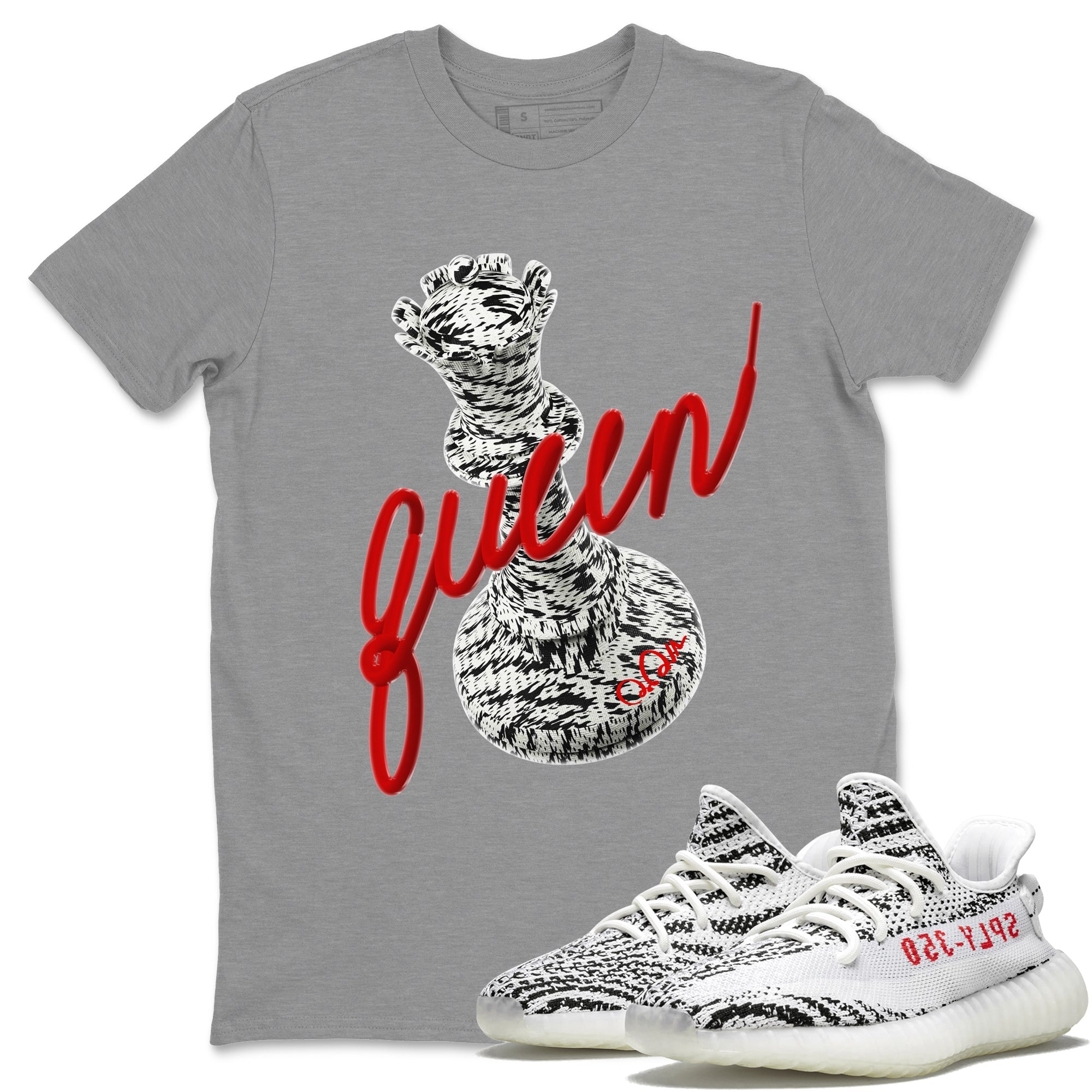 Yeezy 350 Zebra Sneaker Match Tees 3D Queen Streetwear Sneaker Shirt Yeezy Boost 350 V2 Zebra Sneaker Release Tees Unisex Shirts Heather Grey 1