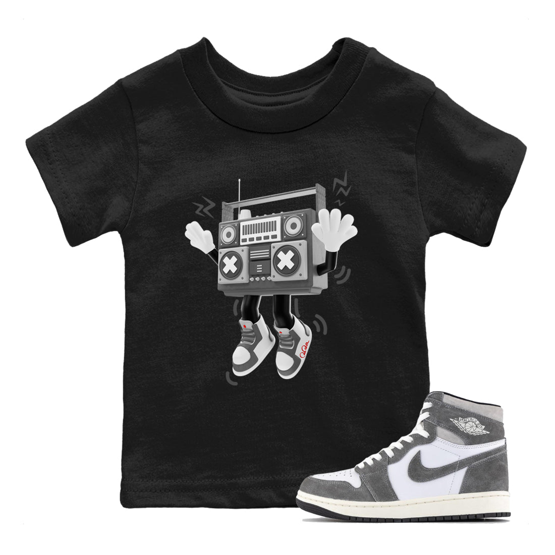 Air Jordan 1 Washed Heritage Sneaker Match Tees 90s Radio Boy Streetwear Sneaker Shirt AJ1 Washed Heritage Sneaker Release Tees Kids Shirts Black 1