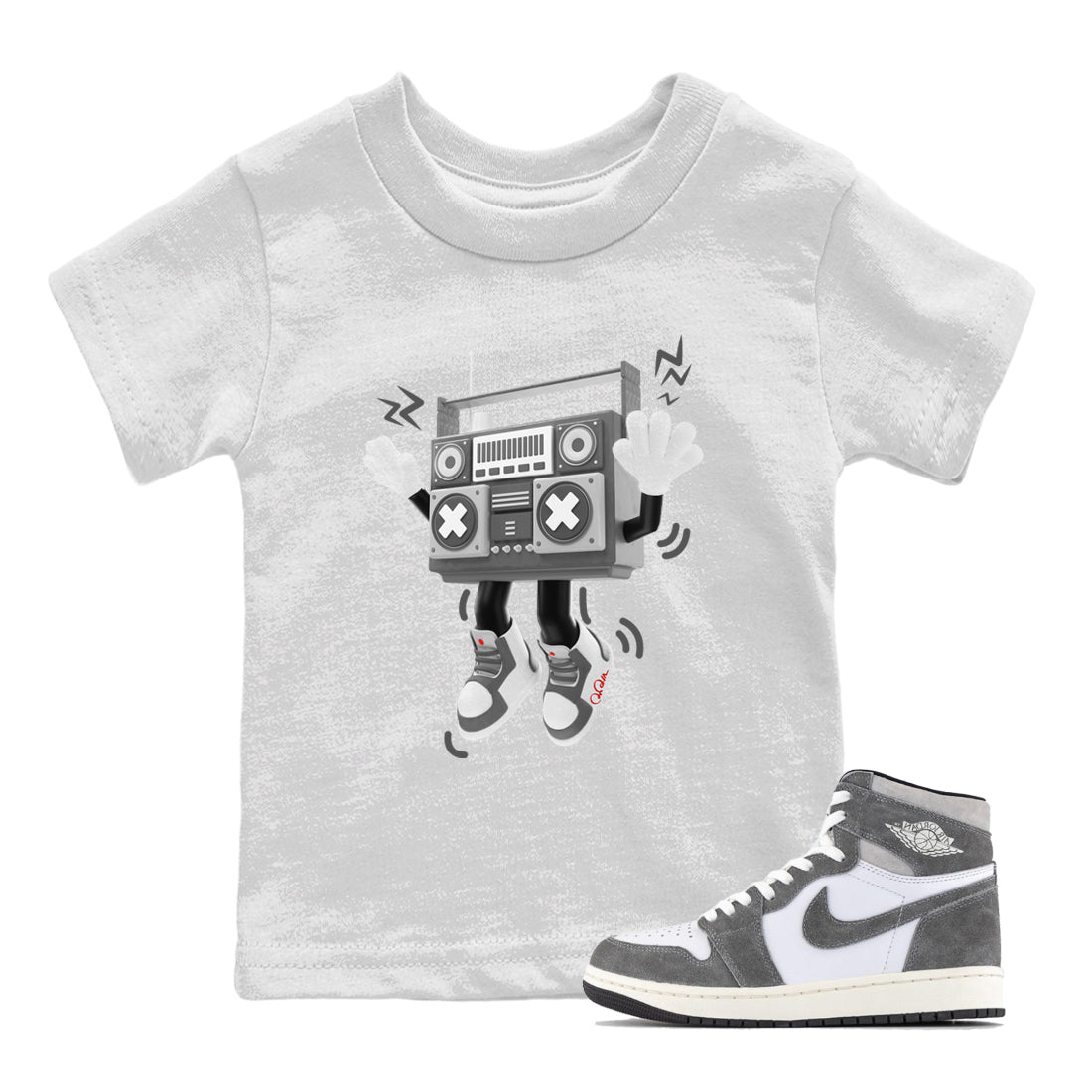 Air Jordan 1 Washed Heritage Sneaker Match Tees 90s Radio Boy Streetwear Sneaker Shirt AJ1 Washed Heritage Sneaker Release Tees Kids Shirts White 1
