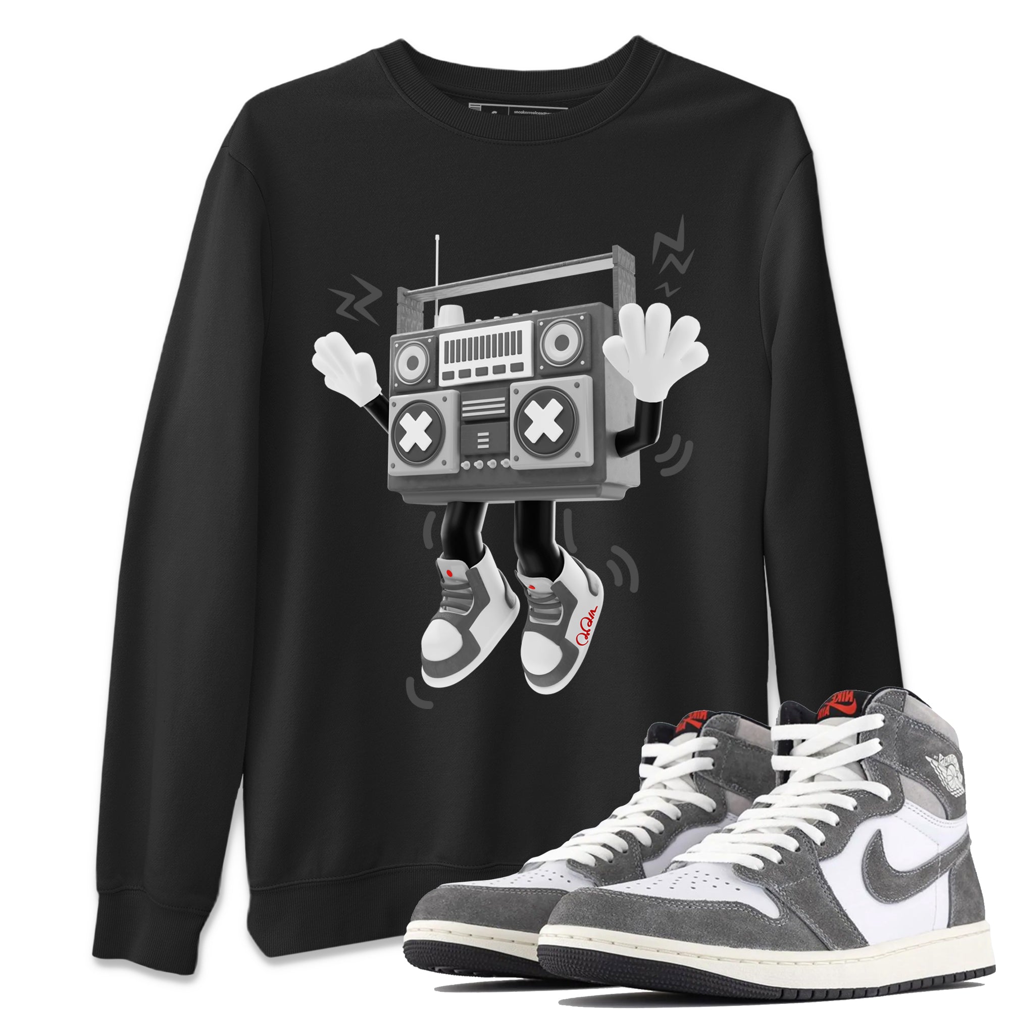 Air Jordan 1 Washed Heritage Sneaker Match Tees 90s Radio Boy Streetwear Sneaker Shirt AJ1 Washed Heritage Sneaker Release Tees Unisex Shirts Black 1