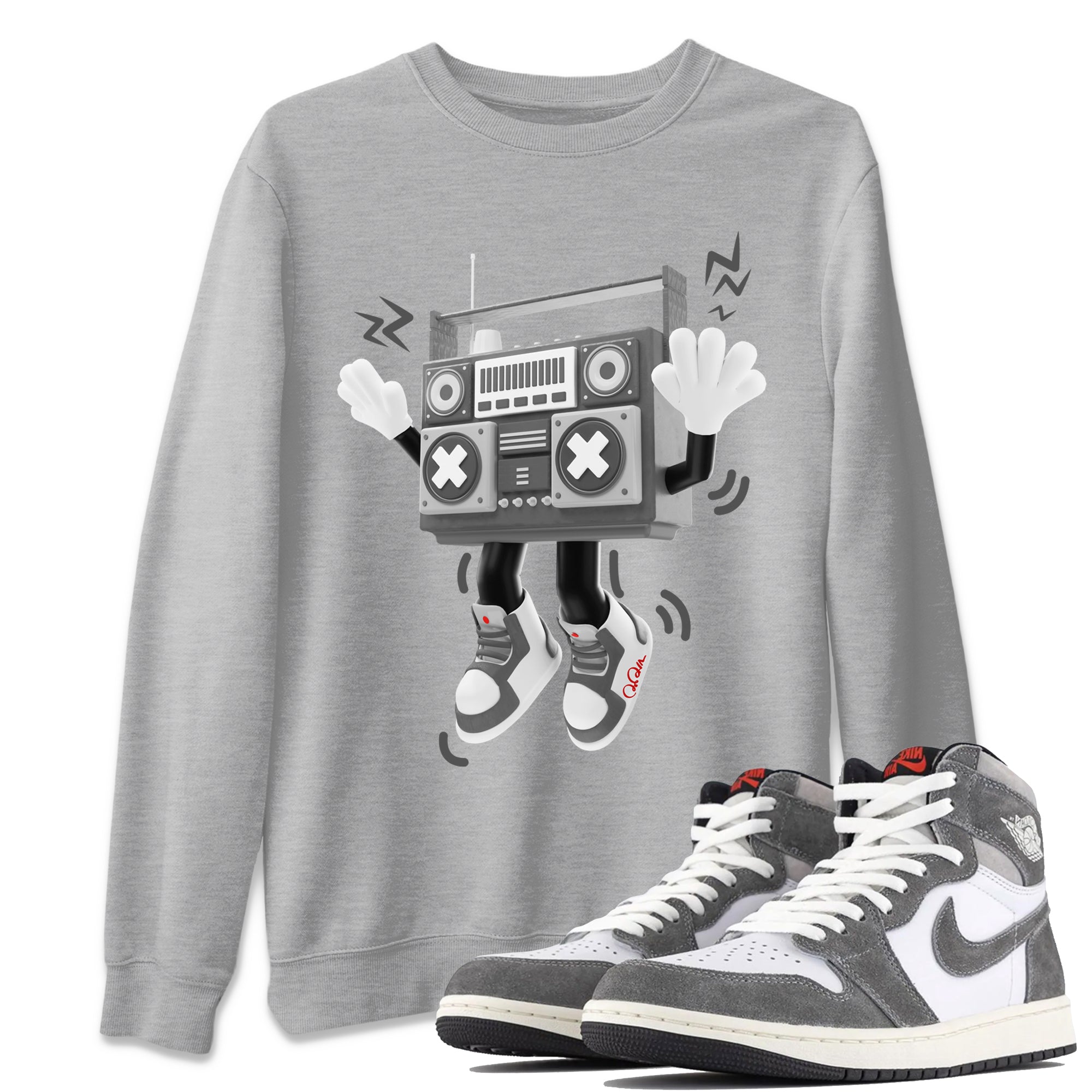 Air Jordan 1 Washed Heritage Sneaker Match Tees 90s Radio Boy Streetwear Sneaker Shirt AJ1 Washed Heritage Sneaker Release Tees Unisex Shirts Heather Grey 1