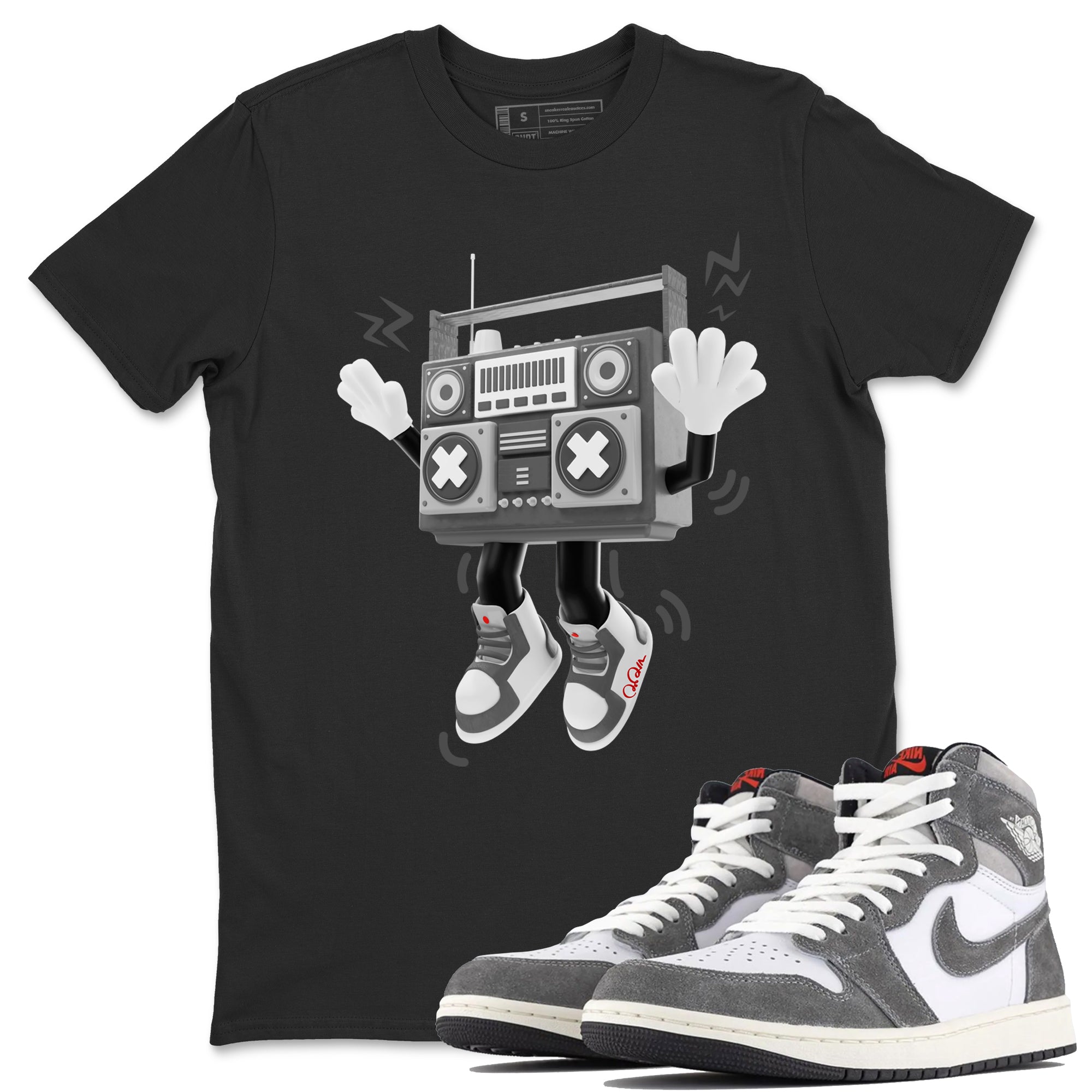 Air Jordan 1 Washed Heritage Sneaker Match Tees 90s Radio Boy Streetwear Sneaker Shirt AJ1 Washed Heritage Sneaker Release Tees Unisex Shirts Black 1