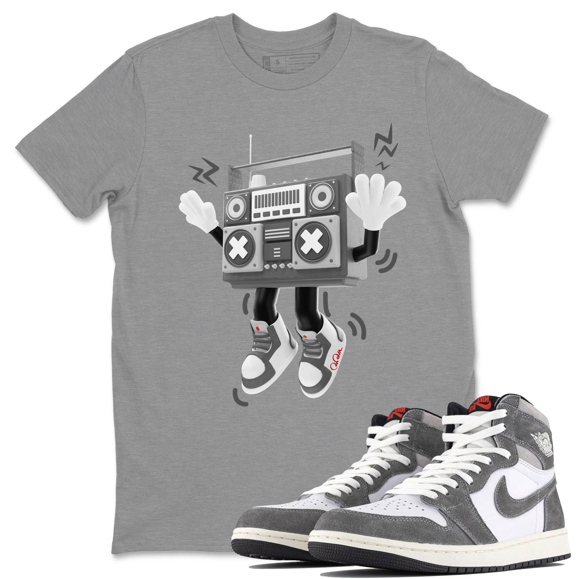Air Jordan 1 Washed Heritage Sneaker Match Tees 90s Radio Boy Streetwear Sneaker Shirt AJ1 Washed Heritage Sneaker Release Tees Unisex Shirts Heather Grey 1