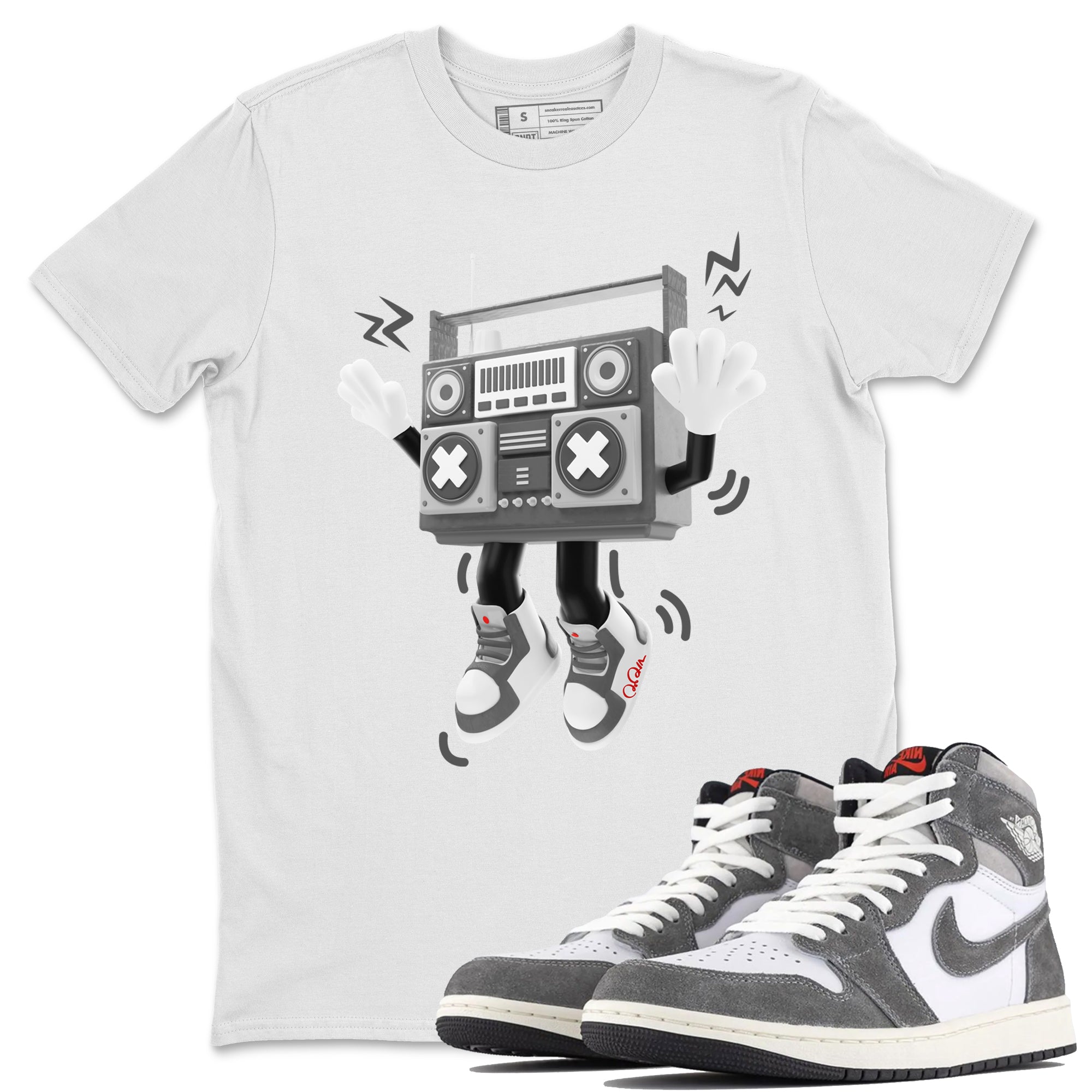 Air Jordan 1 Washed Heritage Sneaker Match Tees 90s Radio Boy Streetwear Sneaker Shirt AJ1 Washed Heritage Sneaker Release Tees Unisex Shirts White 1
