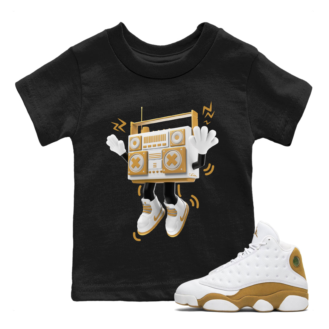 Air Jordan 13 Wheat Sneaker Match Tees 90s Radio Boy Streetwear Sneaker Shirt AJ13 Wheat Sneaker Release Tees Kids Shirts Black 1