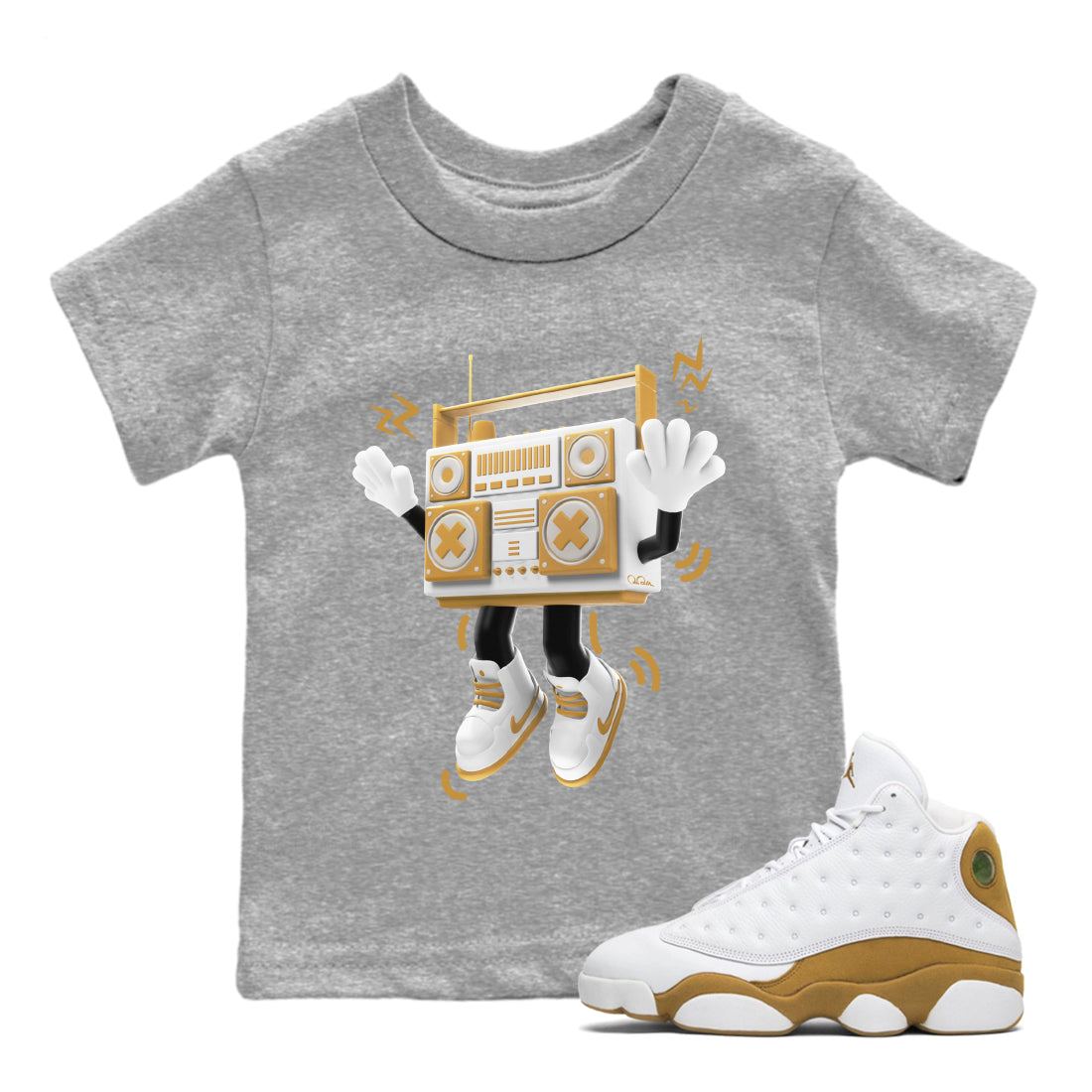 Air Jordan 13 Wheat Sneaker Match Tees 90s Radio Boy Streetwear Sneaker Shirt AJ13 Wheat Sneaker Release Tees Kids Shirts Heather Grey 1