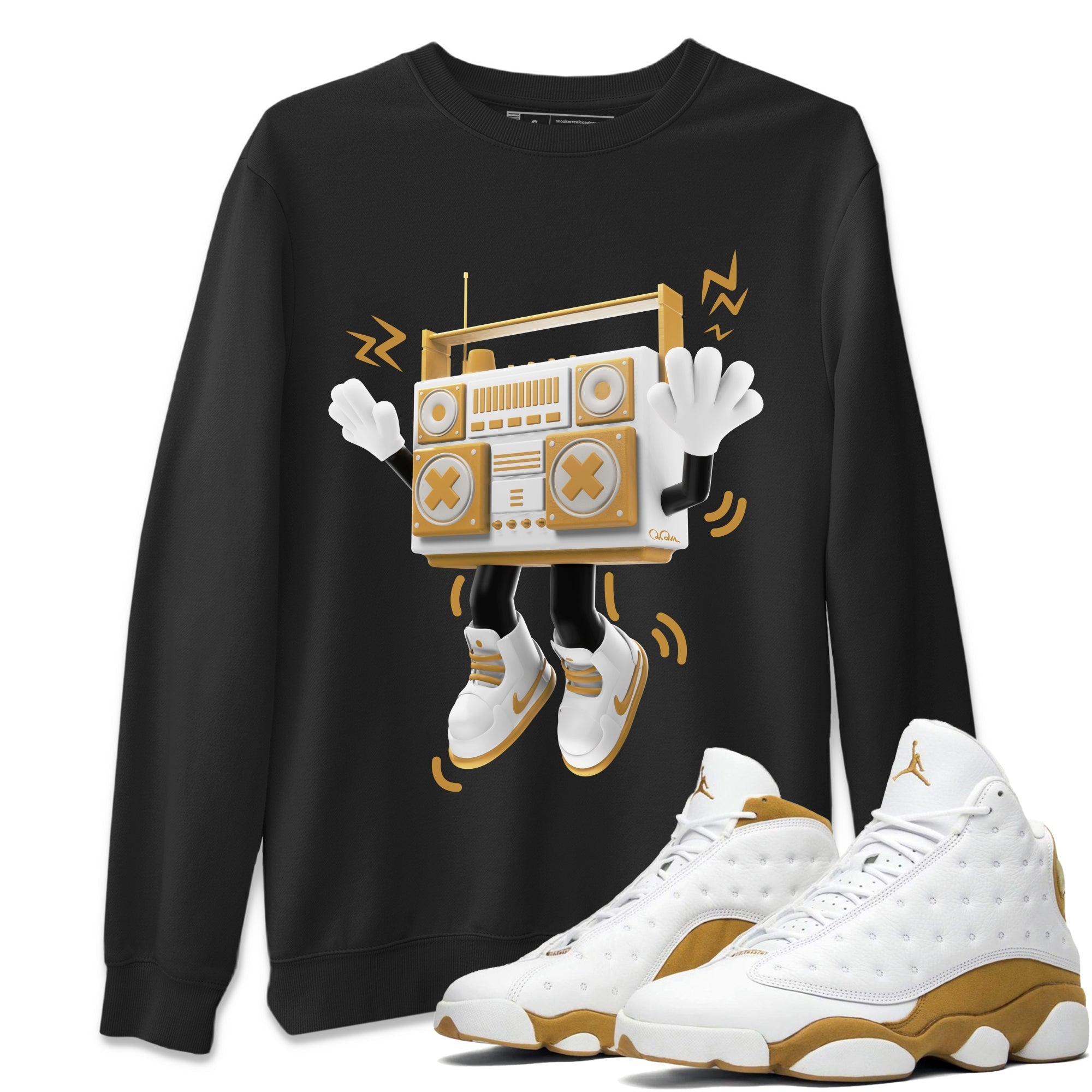 Air Jordan 13 Wheat Sneaker Match Tees 90s Radio Boy Streetwear Sneaker Shirt AJ13 Wheat Sneaker Release Tees Unisex Shirts Black 1